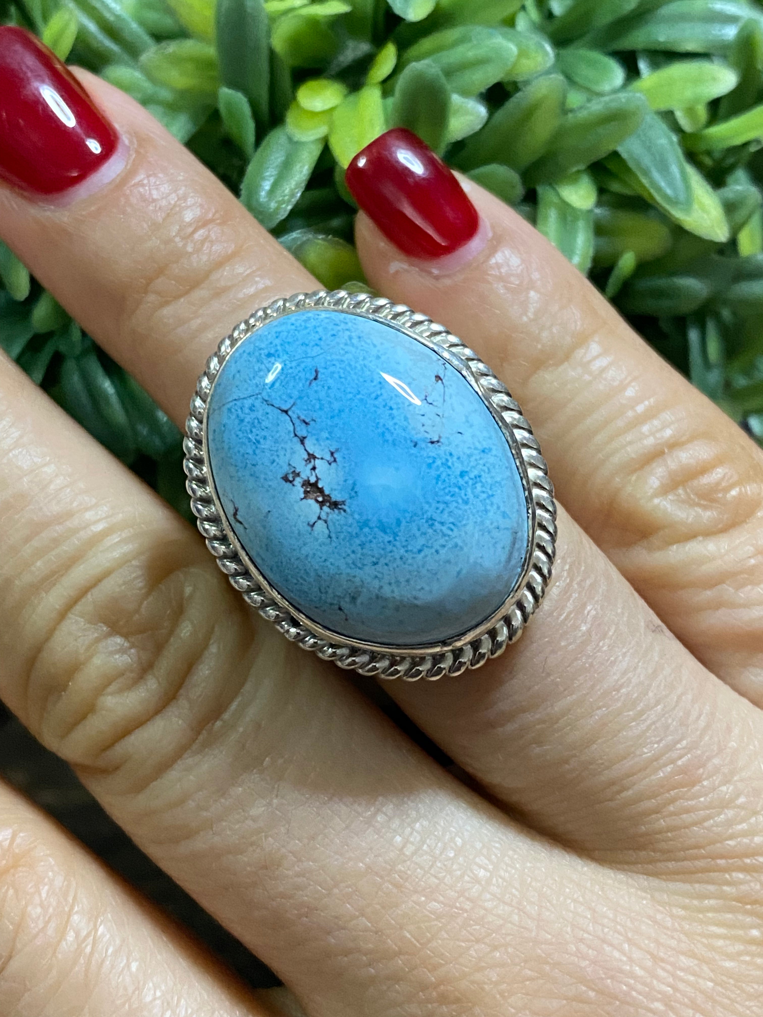 Navajo Made Golden Hill’s Turquoise & Sterling Silver Ring Size 7.5