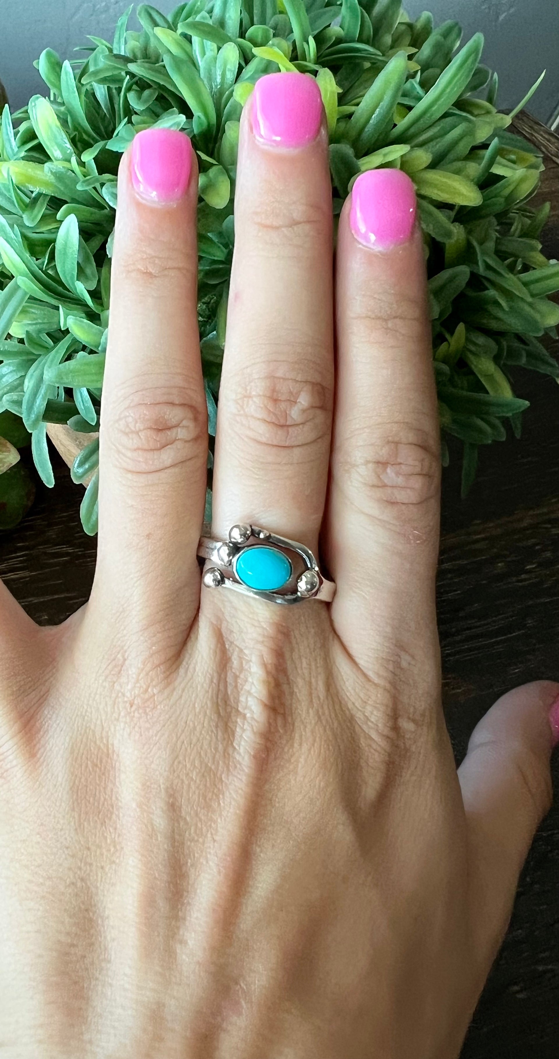 Tom Lewis Kingman Turquoise & Sterling Silver Adjustable Ring