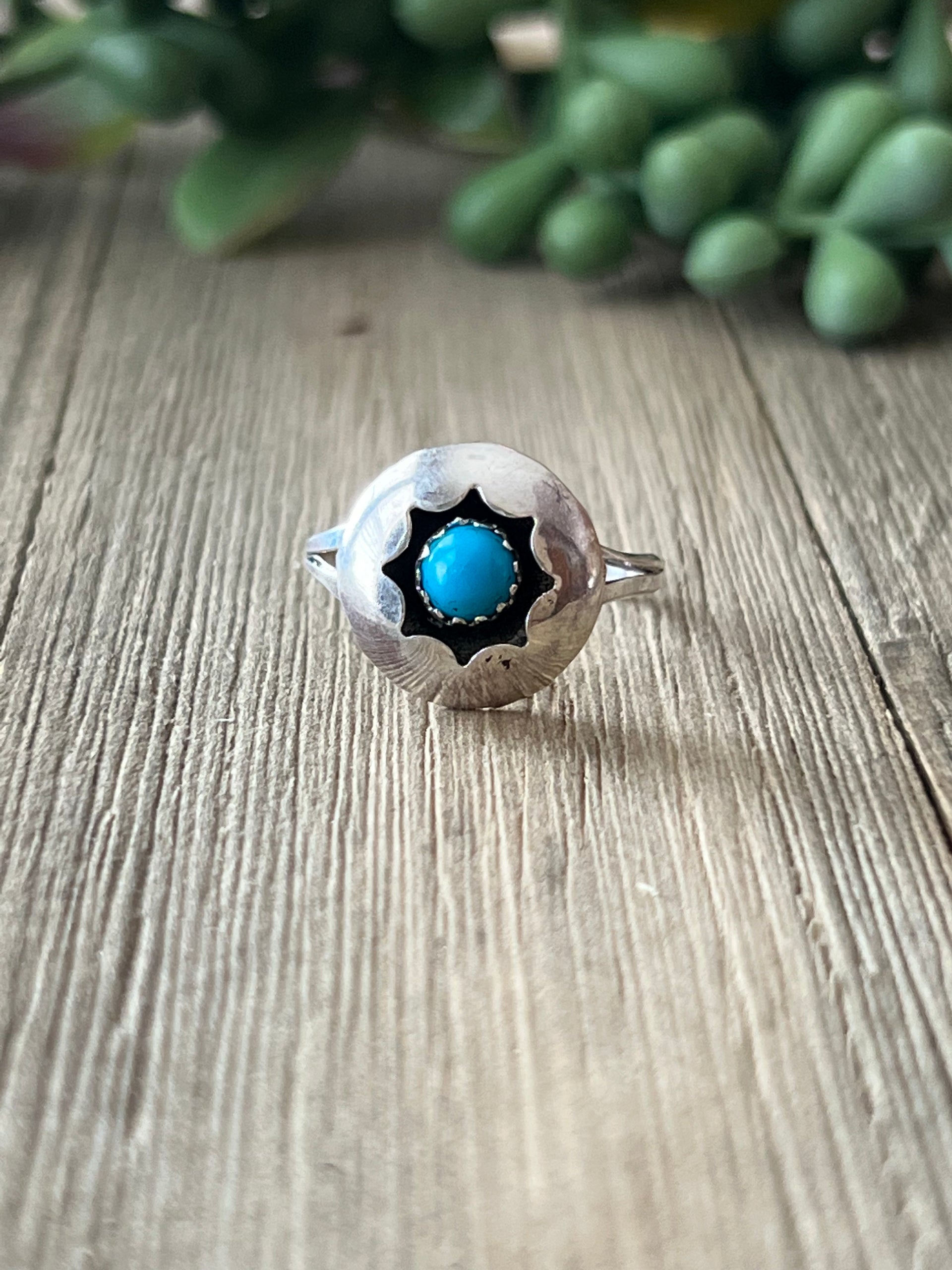 Navajo Made Turquoise & Sterling Silver Shadow Box Ring