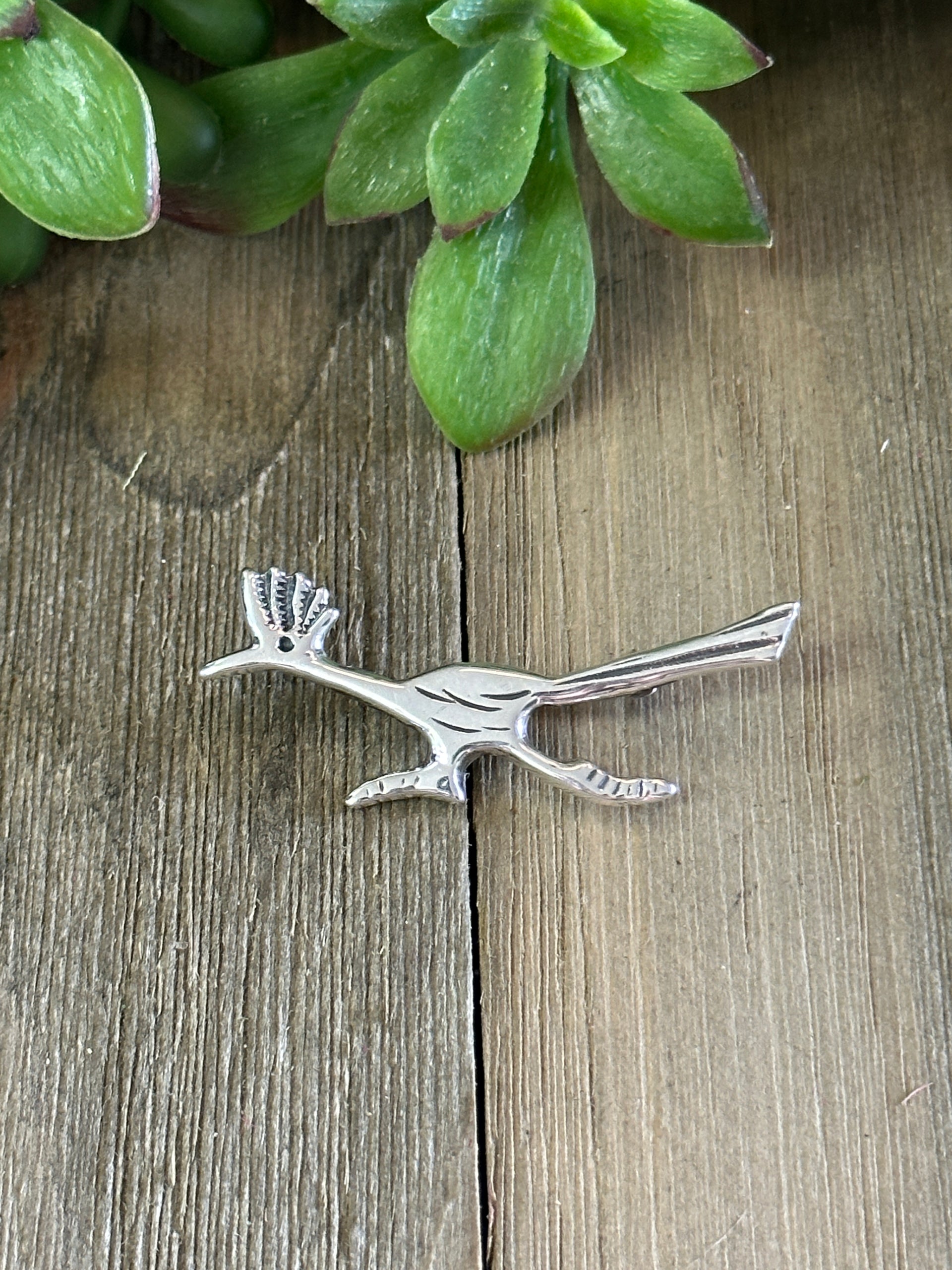 Navajo Made Sterling Silver Roadrunner Pin
