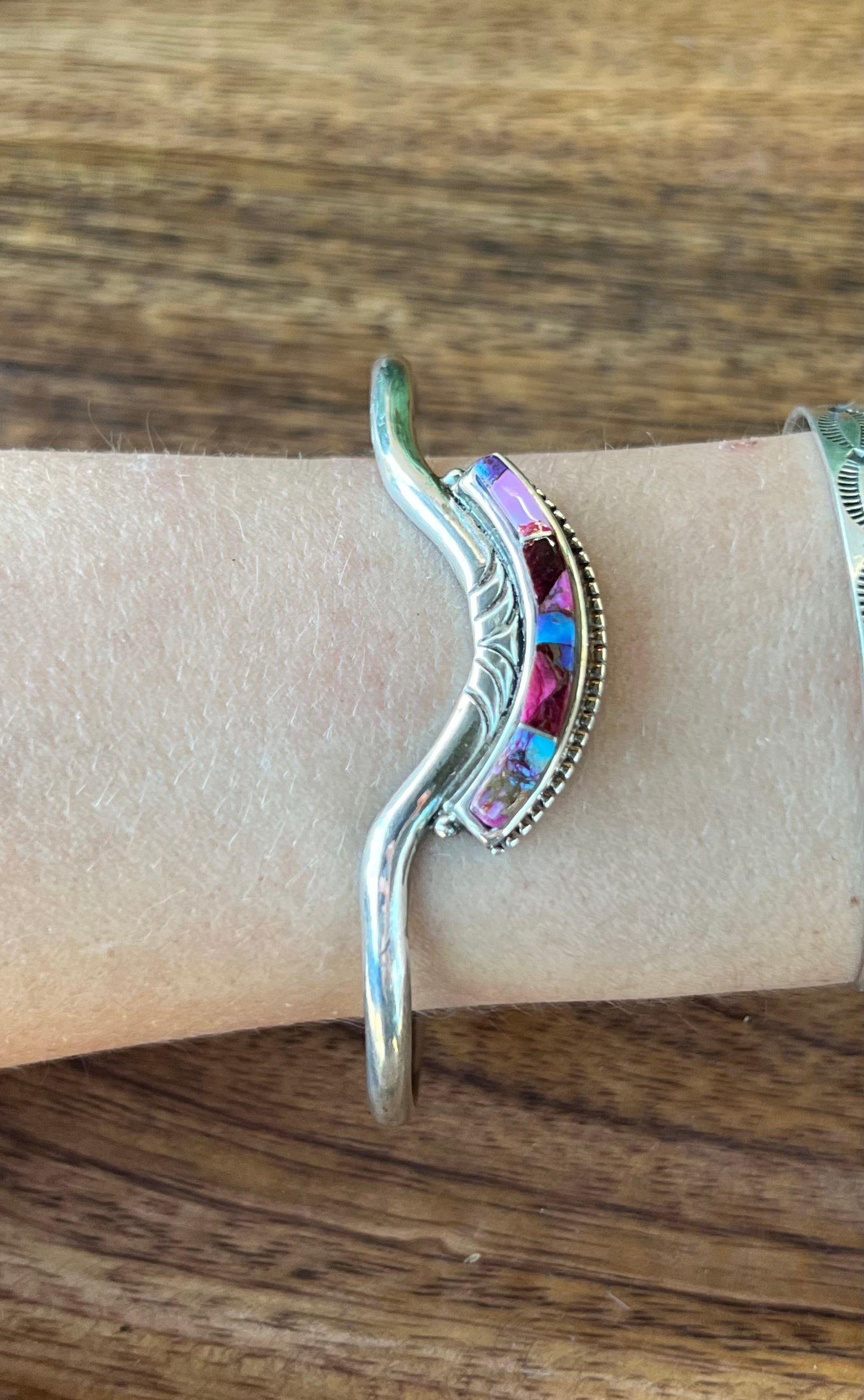 Navajo Made Pink Mohave Turquoise & Sterling Silver Cuff Bracelet