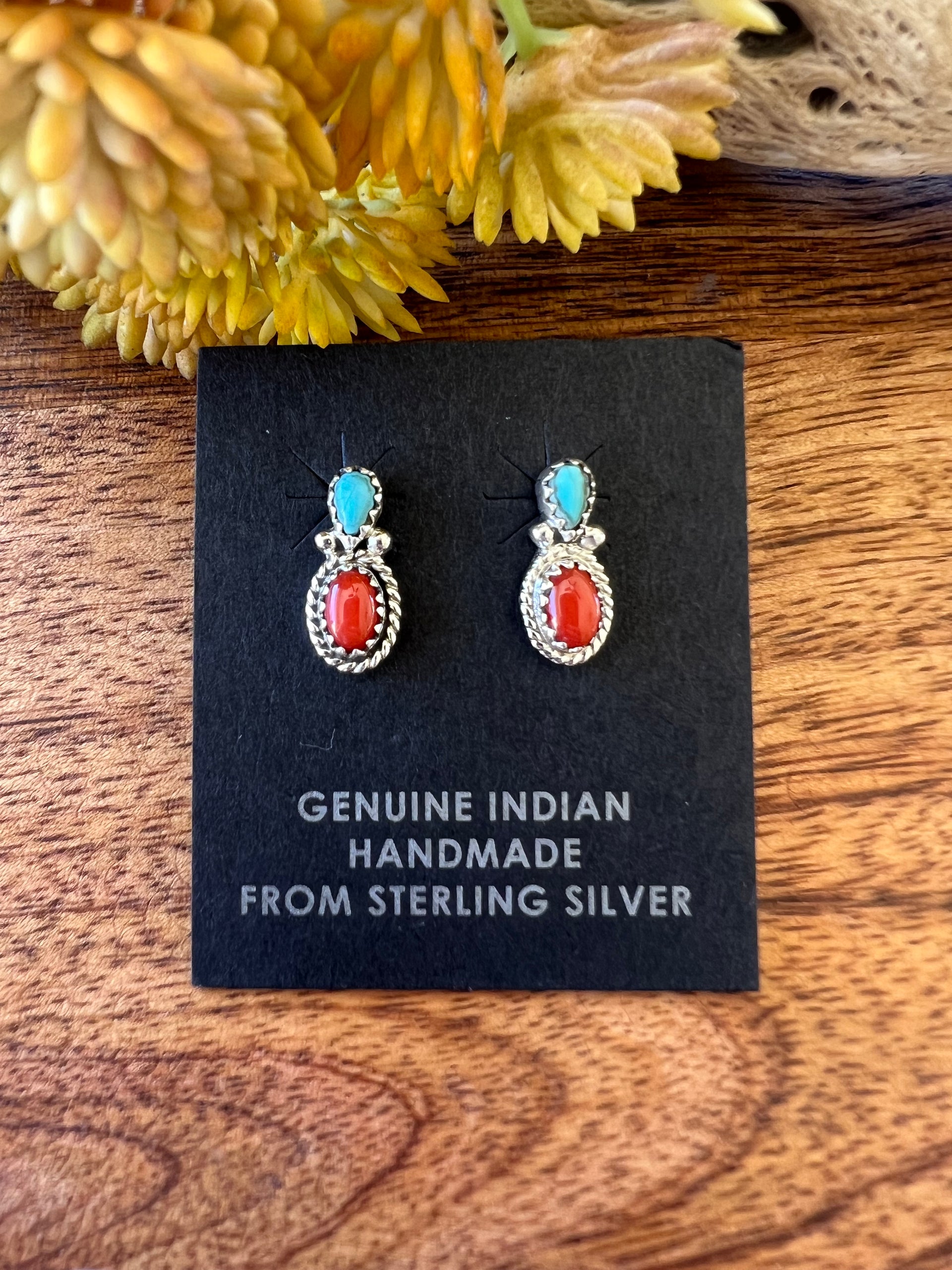 Navajo Made Multi Stone & Sterling Silver Earrings