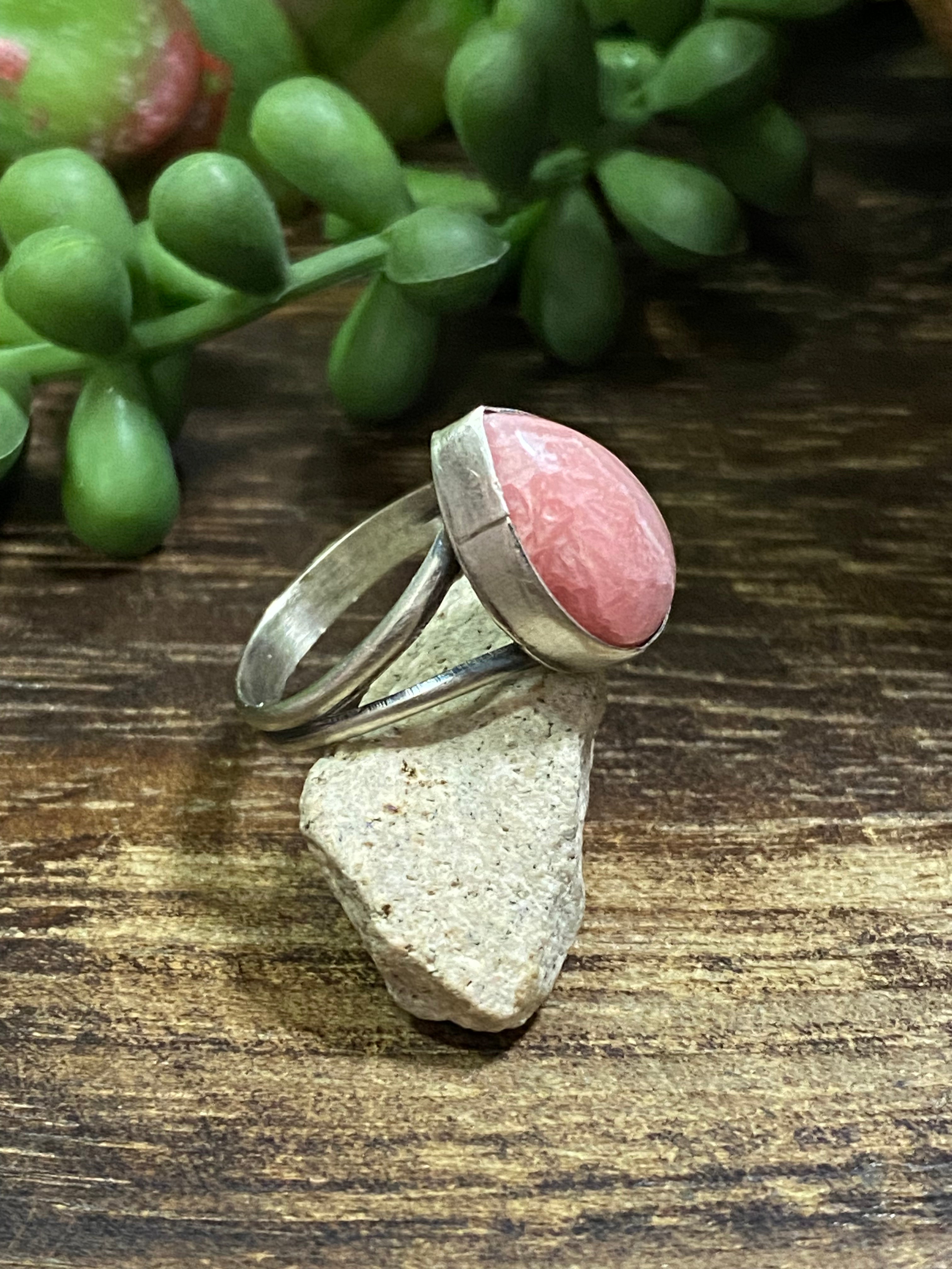 Navajo Made Rhodochrosite & Sterling Silver Ring Size 6.5