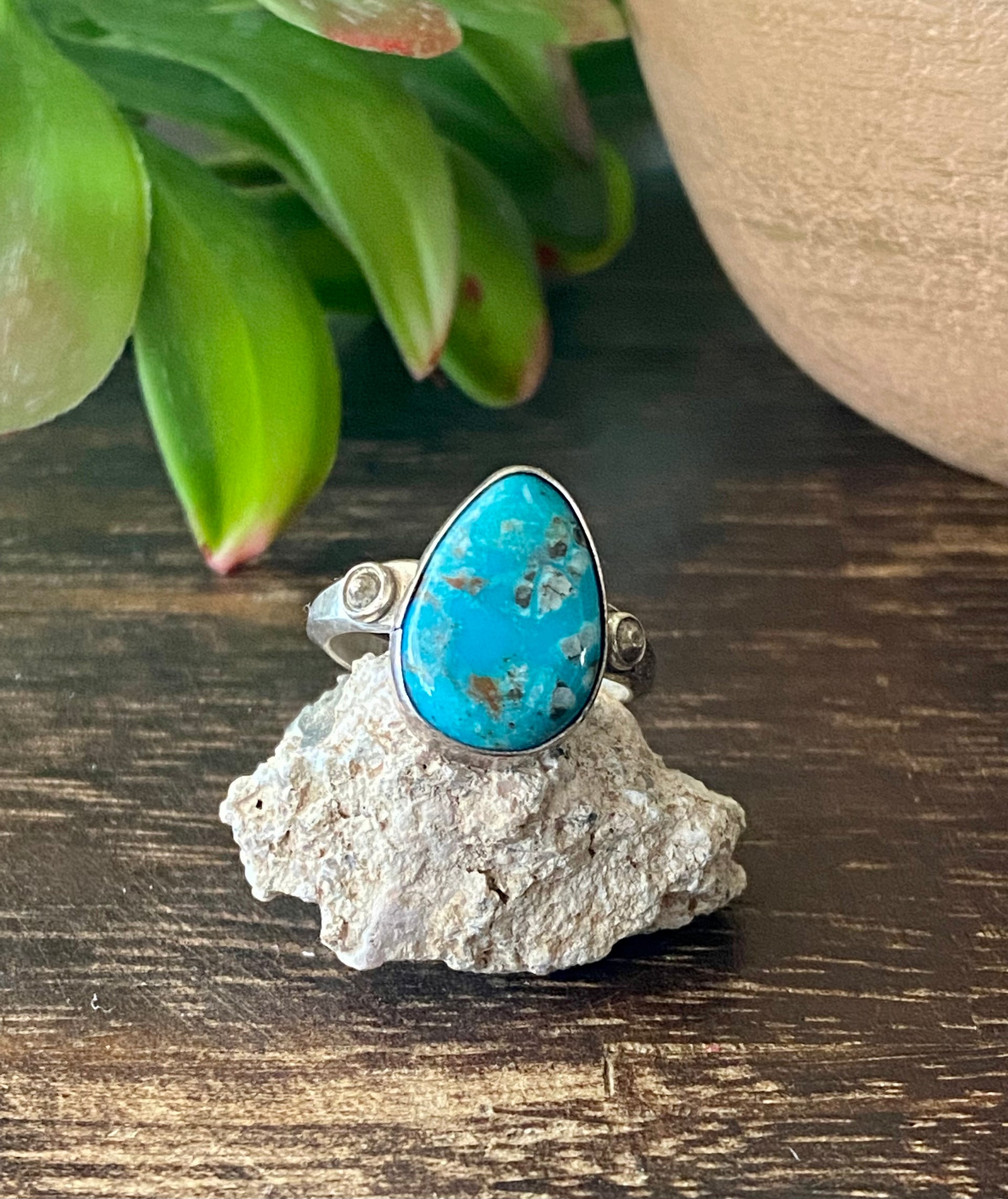 Scott Skeets Blue Ridge Turquoise & Sterling Silver Ring Size 6.25