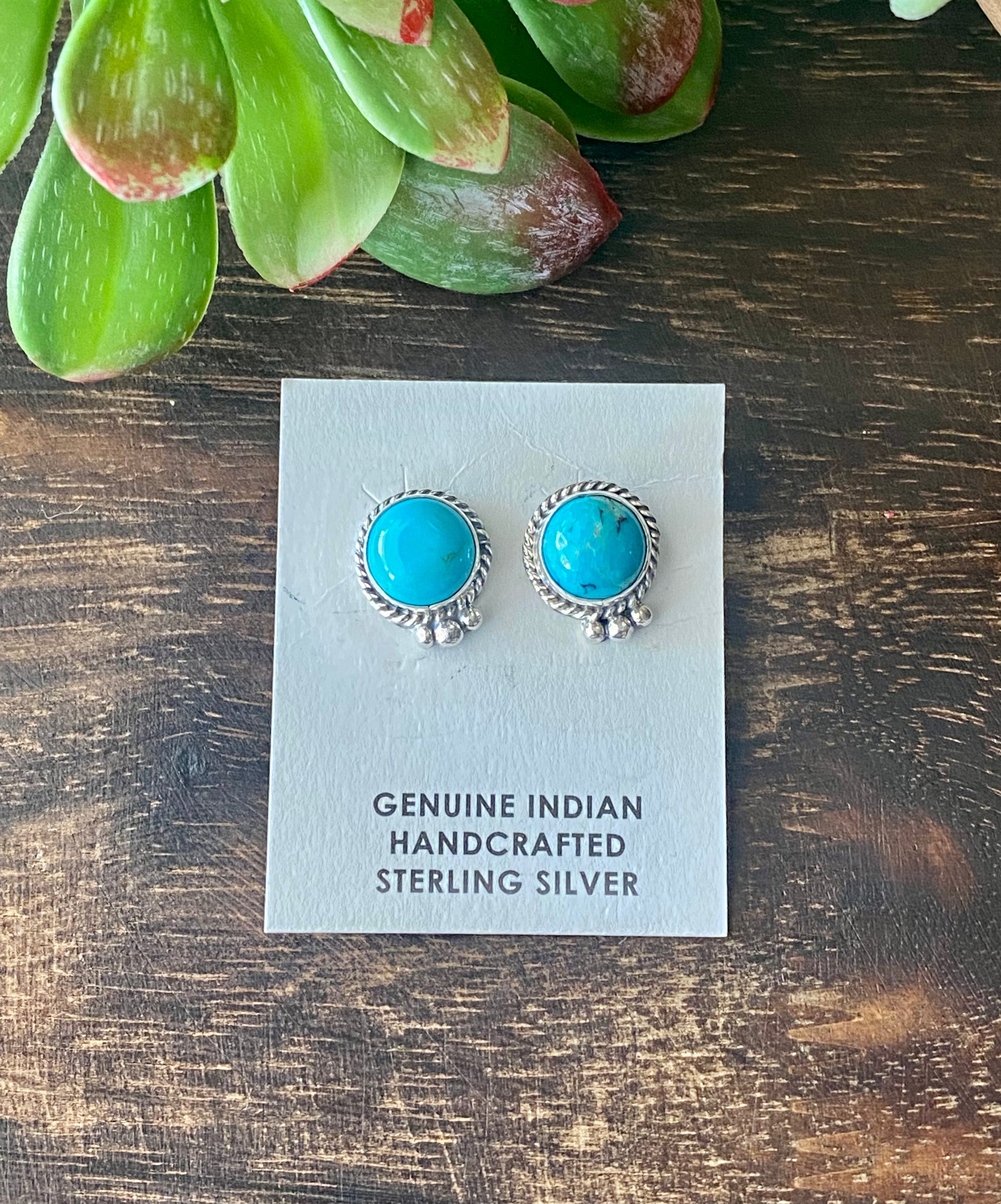 Navajo Made Kingman Turquoise & Sterling Silver Post Earrings