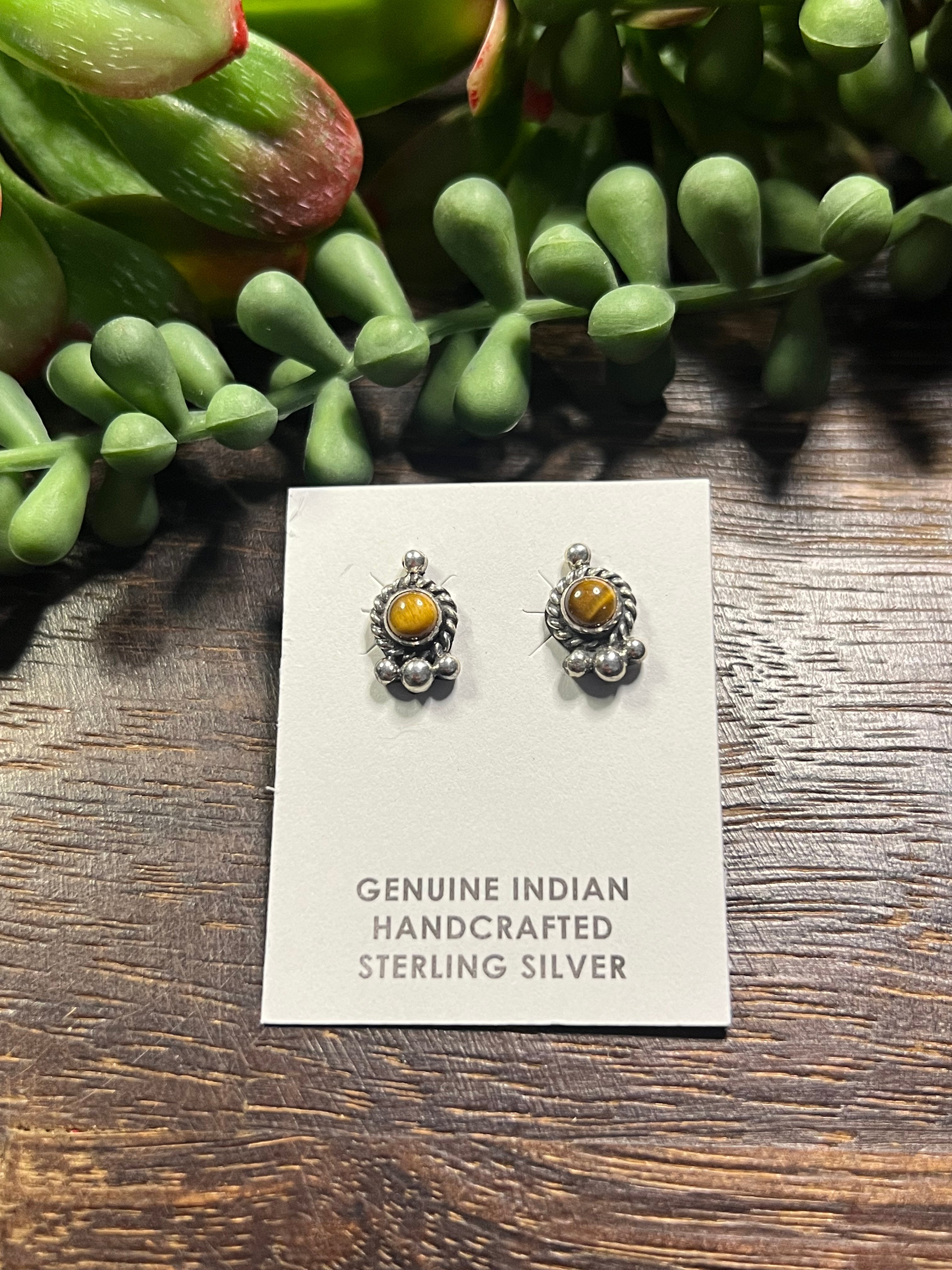 Navajo Made Tiger Eye & Sterling Silver Post Earrings