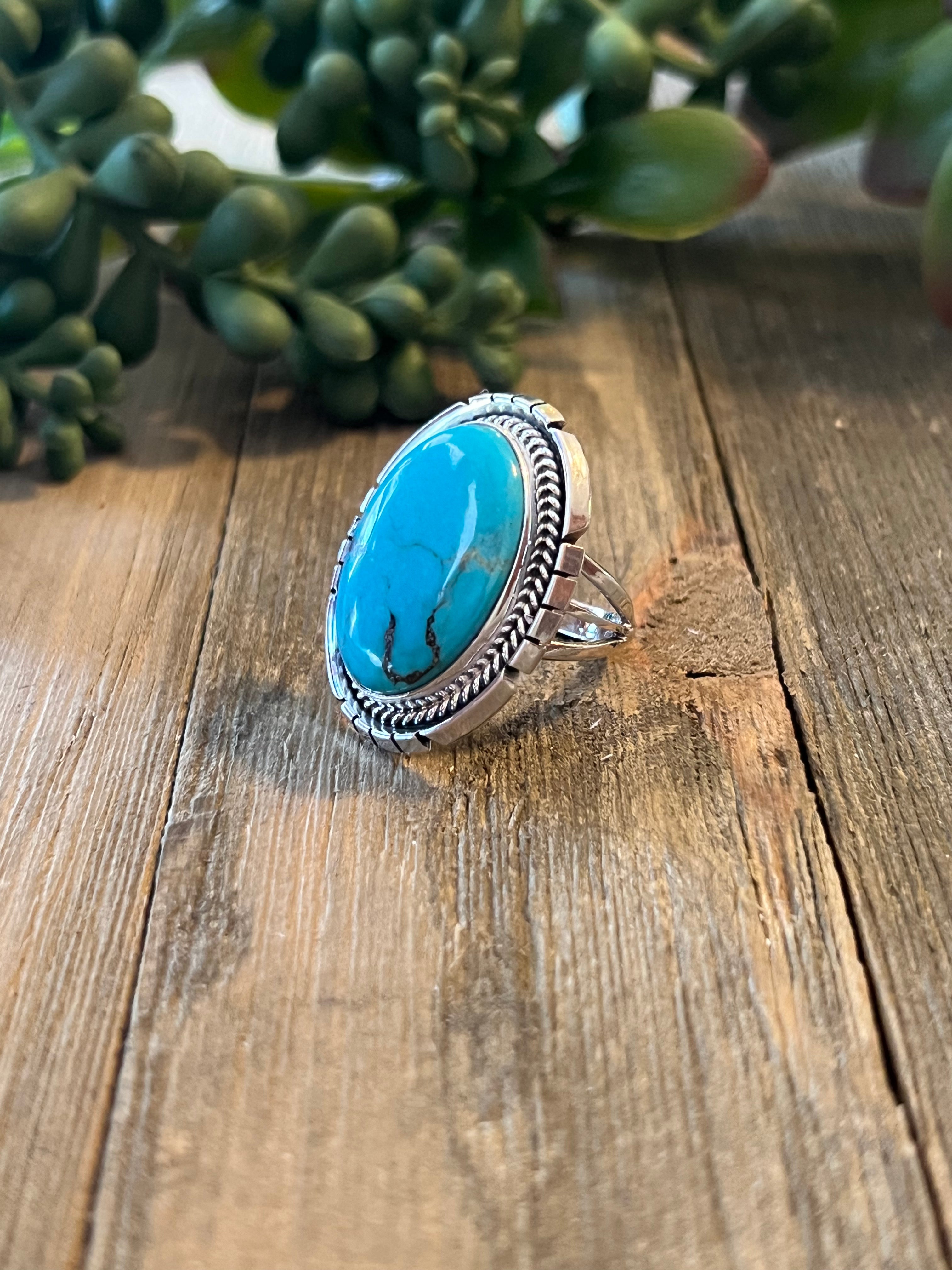 Navajo Made Kingman Turquoise & Sterling Silver Ring Size 5.75