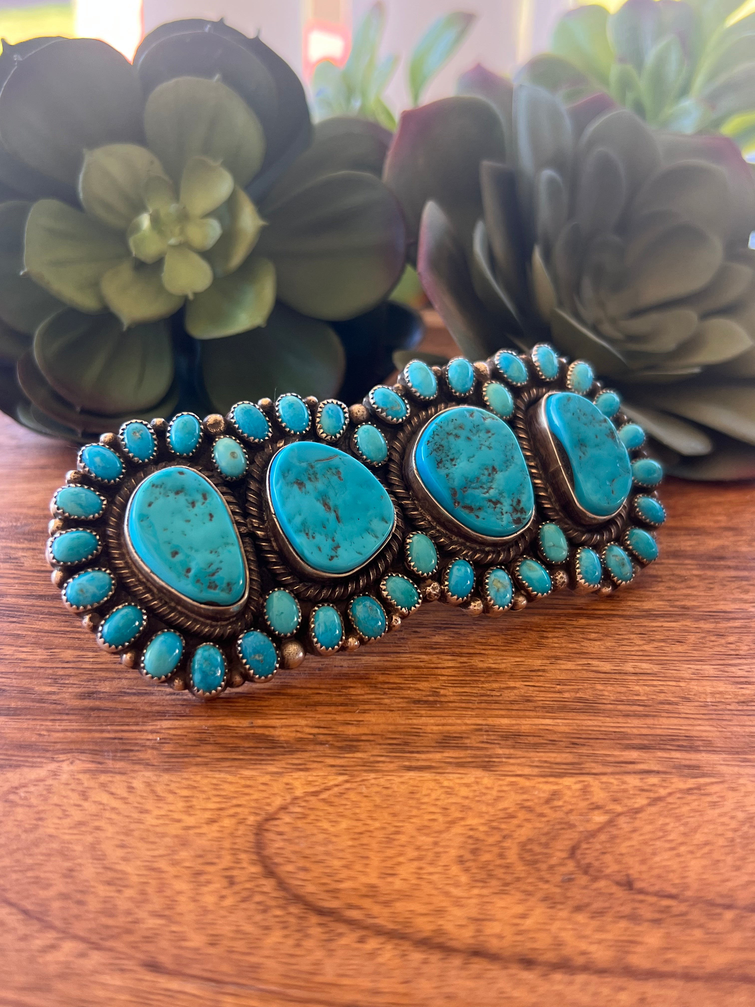 Navajo Made Kingman Turquoise & Sterling Silver Jumbo Adjustable Knuckle Ring.