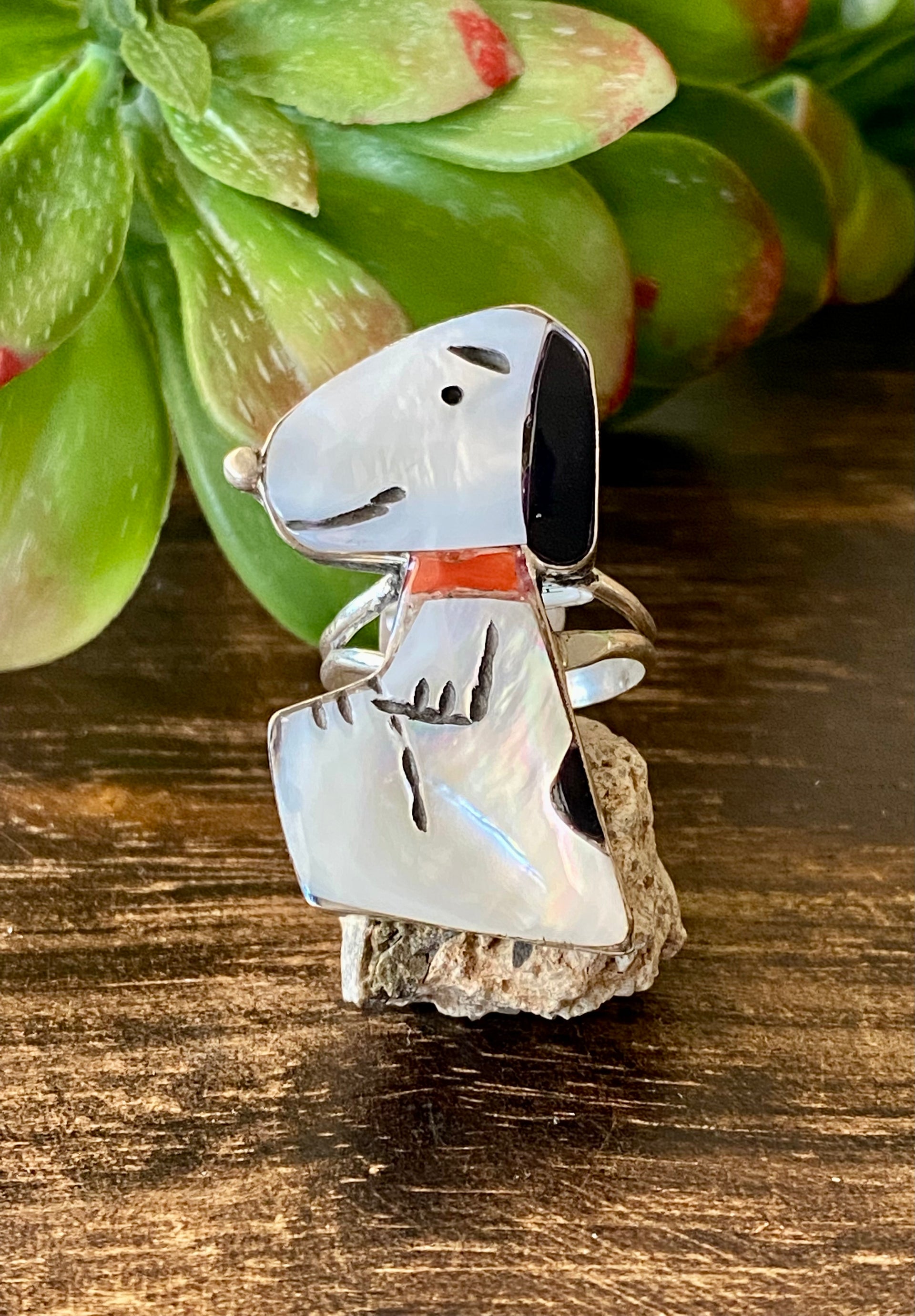 Shenel Comosona Multi Stone & Sterling Silver Snoooy Inlay Rings