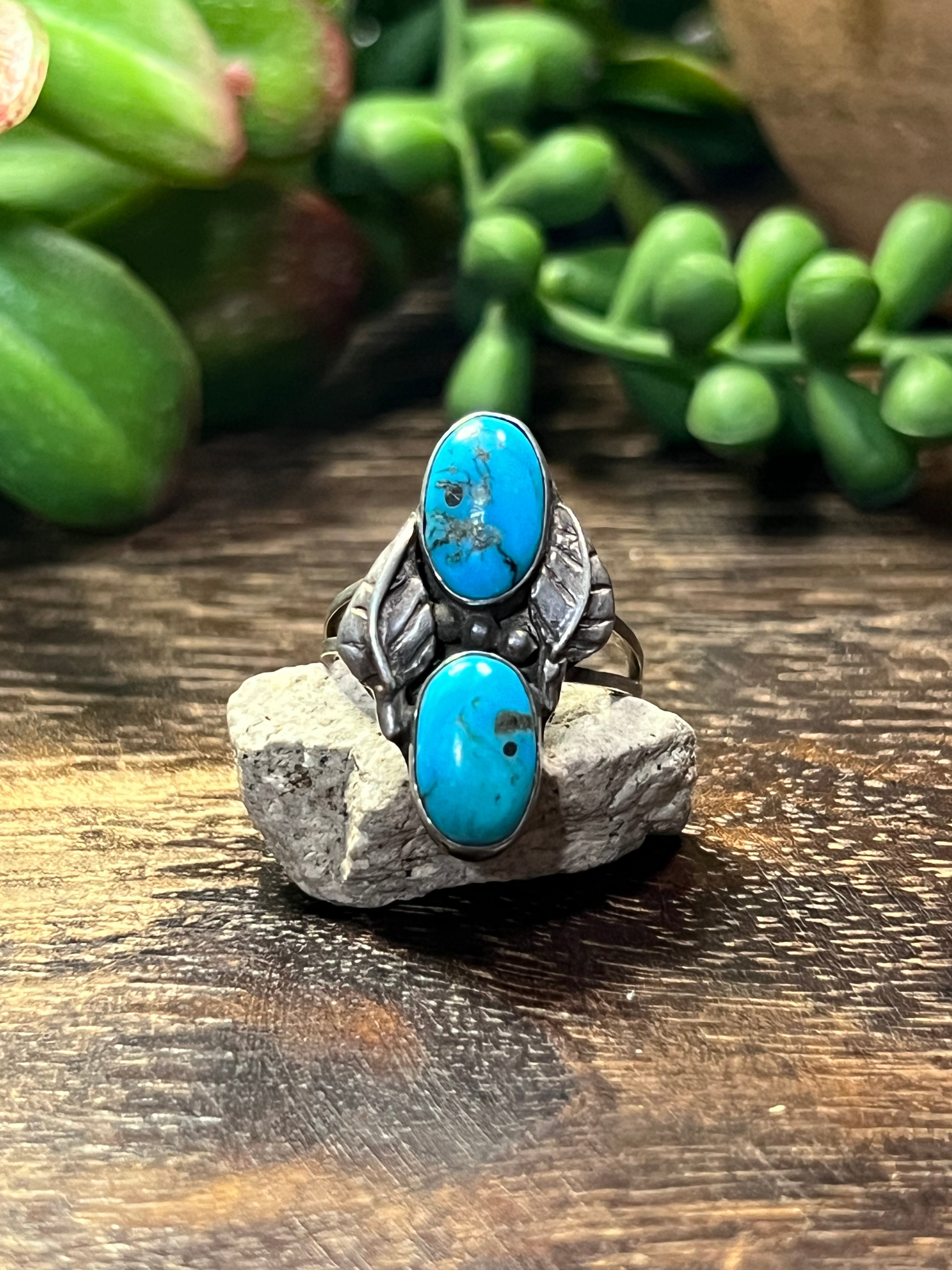 Navajo Made Kingman Turquoise & Sterling Silver Ring Size 6.25