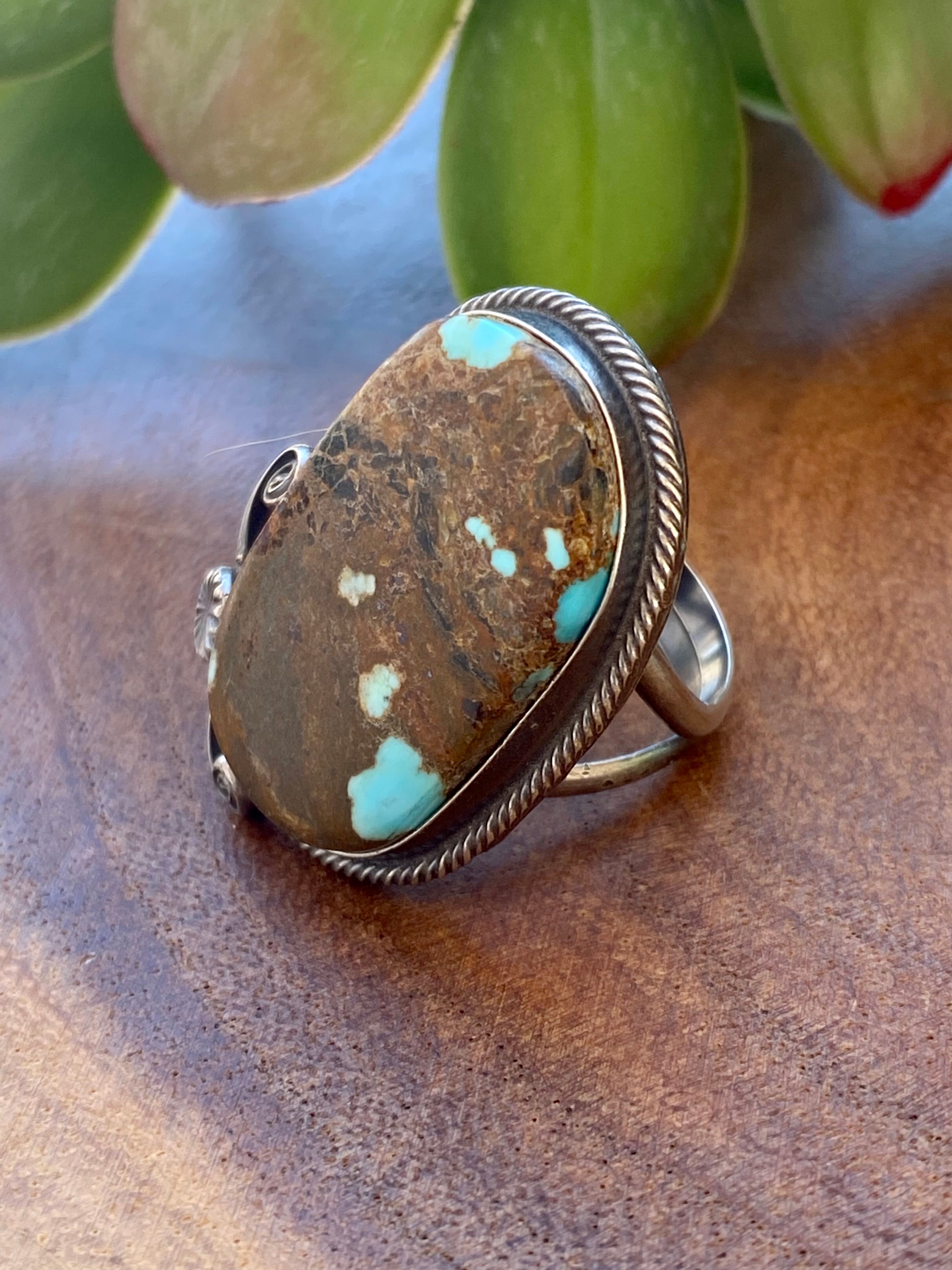 Navajo Made #8 Turquoise & Sterling Silver Ring Size 7