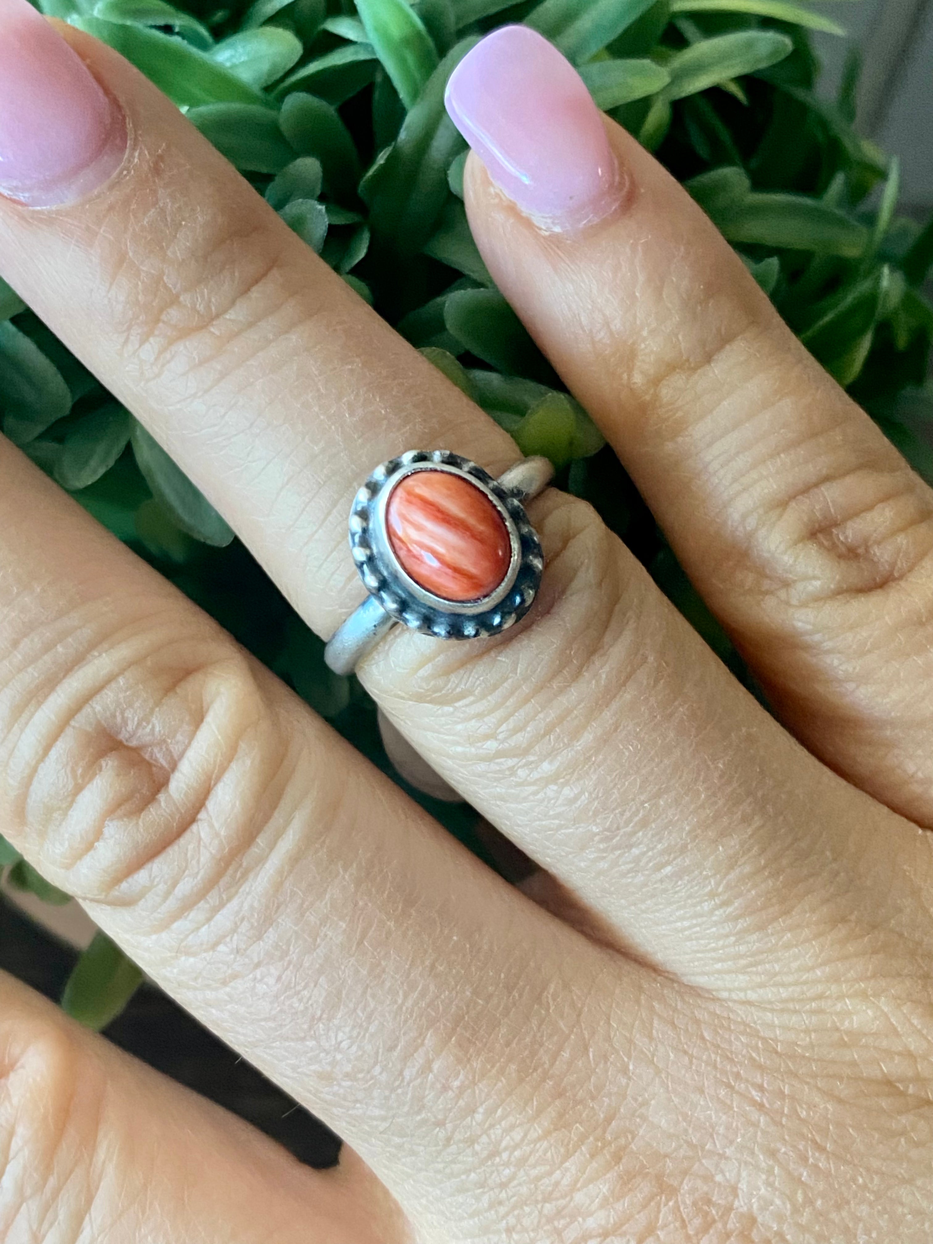 Navajo Made Red Spiny Oys & Sterling Silver Rings