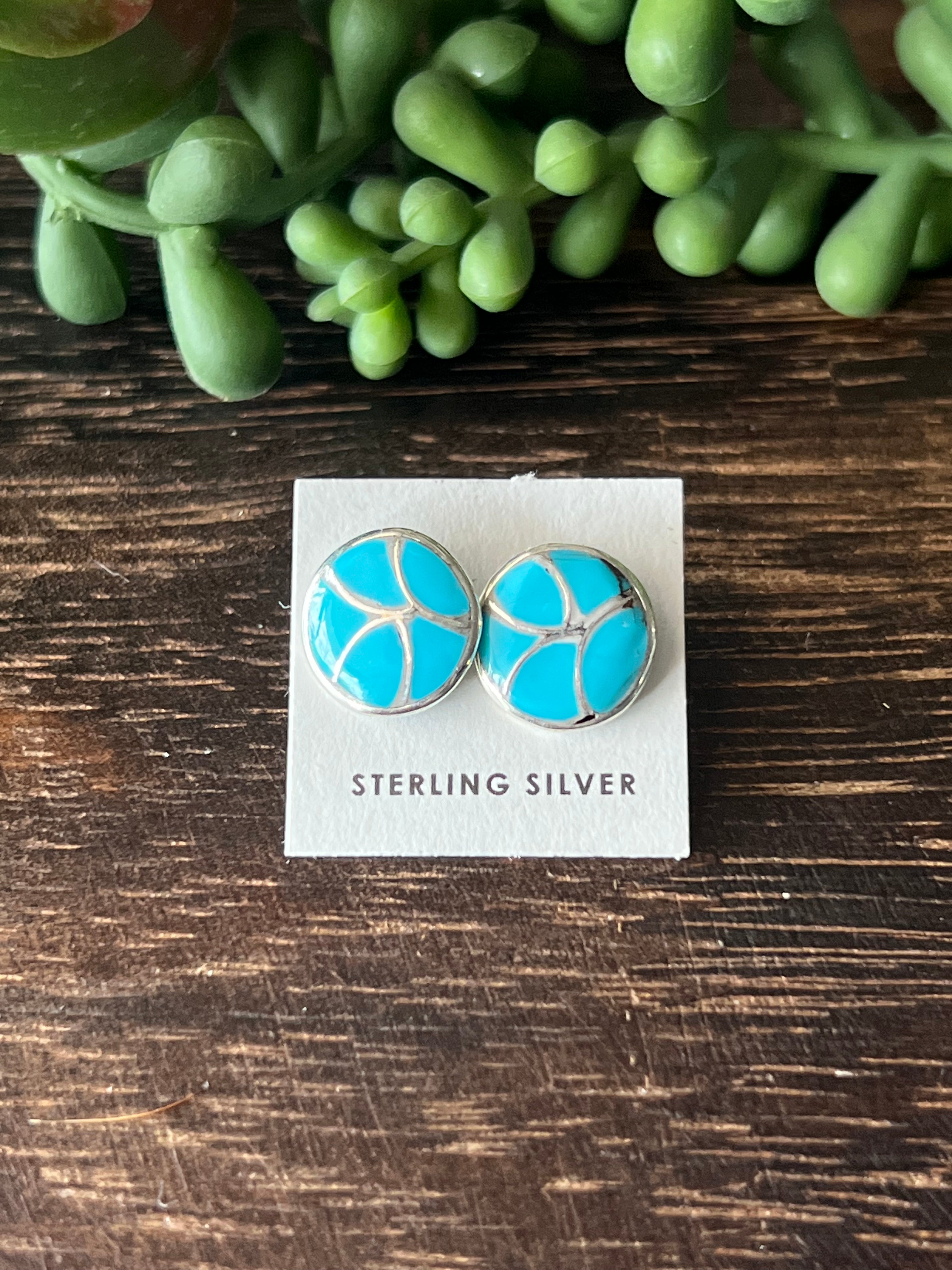 Zuni Made Sterling Silver Inlay Post Earrings