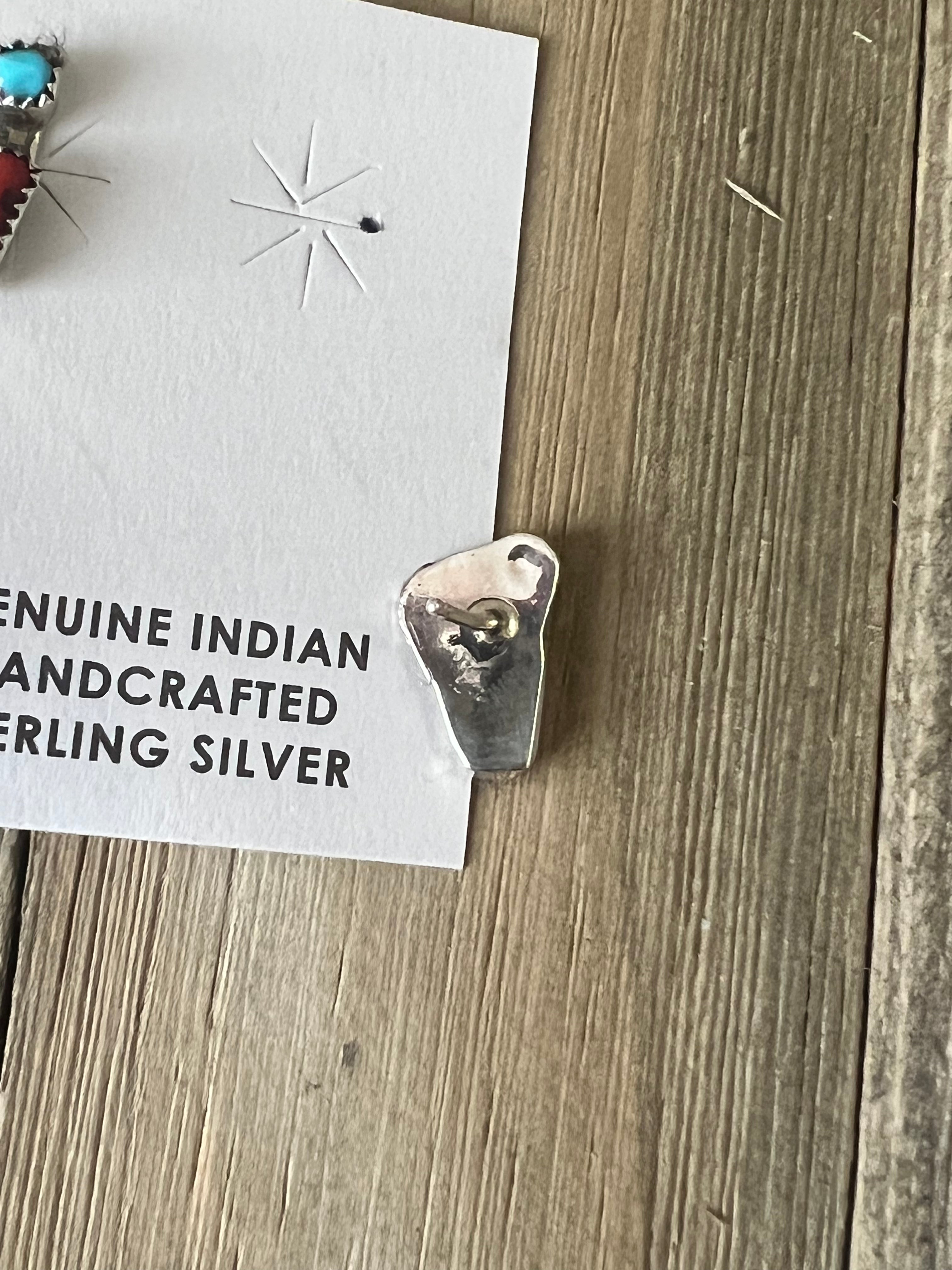 Navajo Made Multi Stone & Sterling Silver Post Earrings