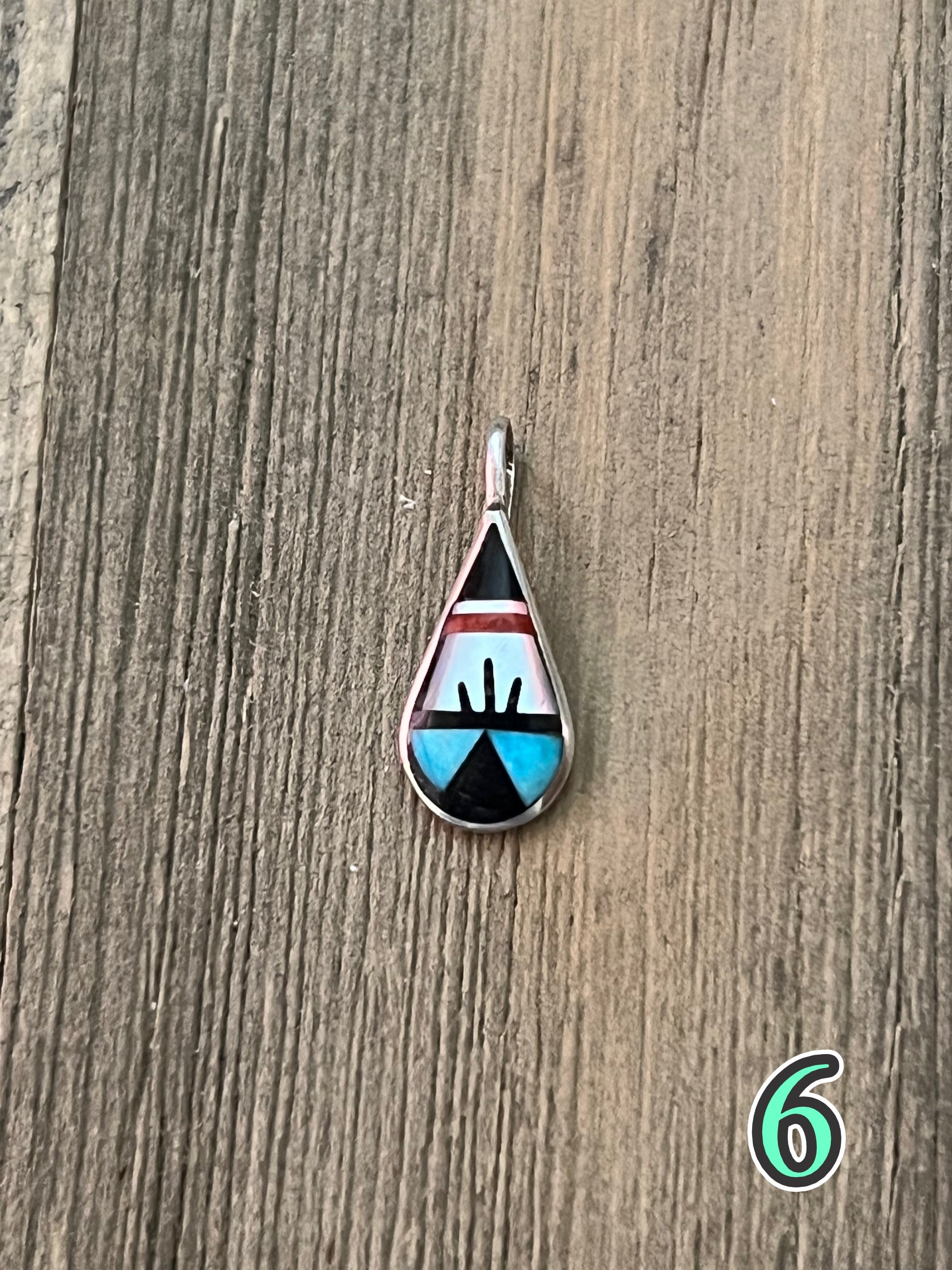 Navajo Made Multi Stone & Sterling Silver Inlay Pendant