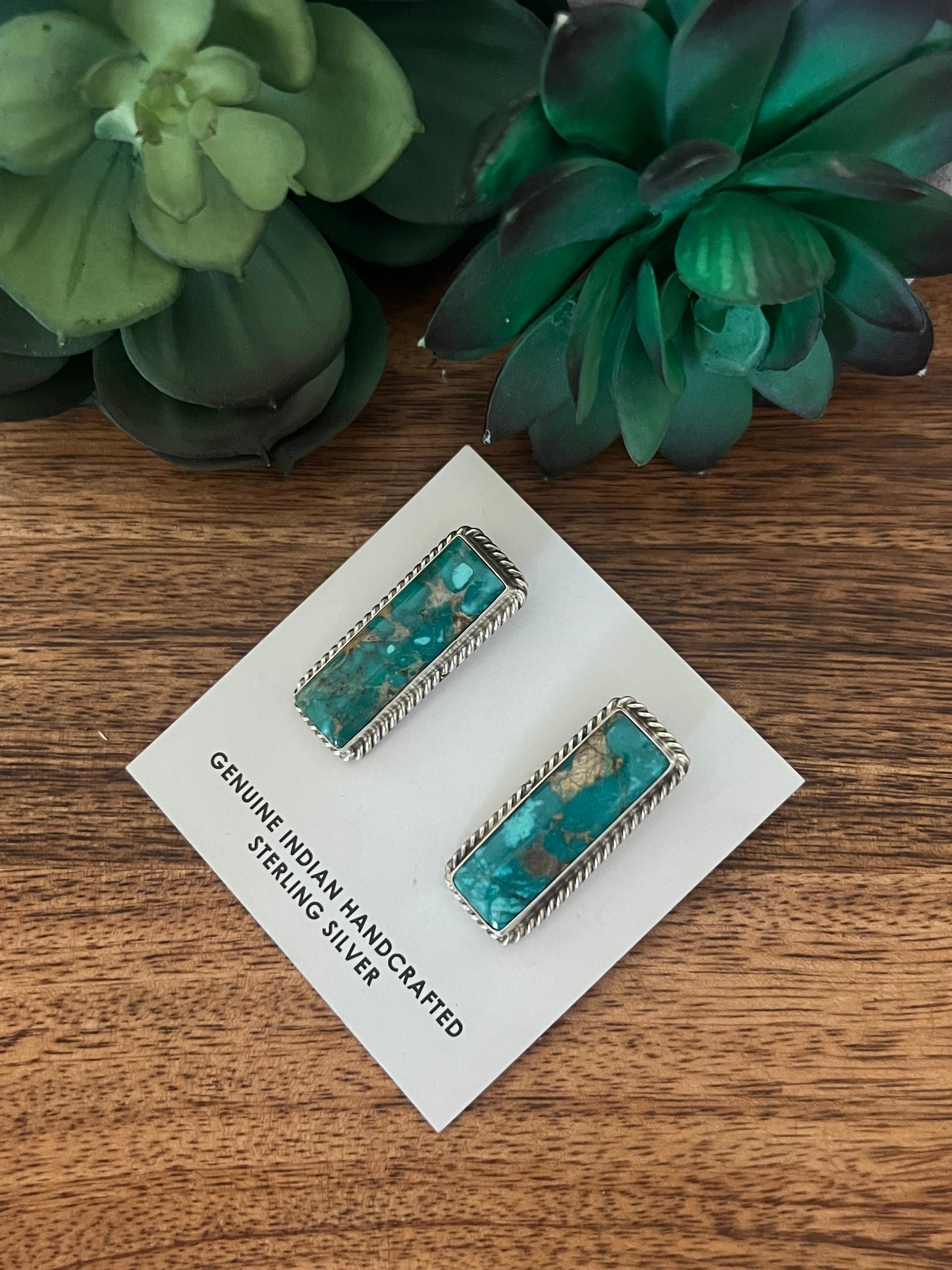 J Frank Royston Turquoise & Sterling Silver Post Earrings
