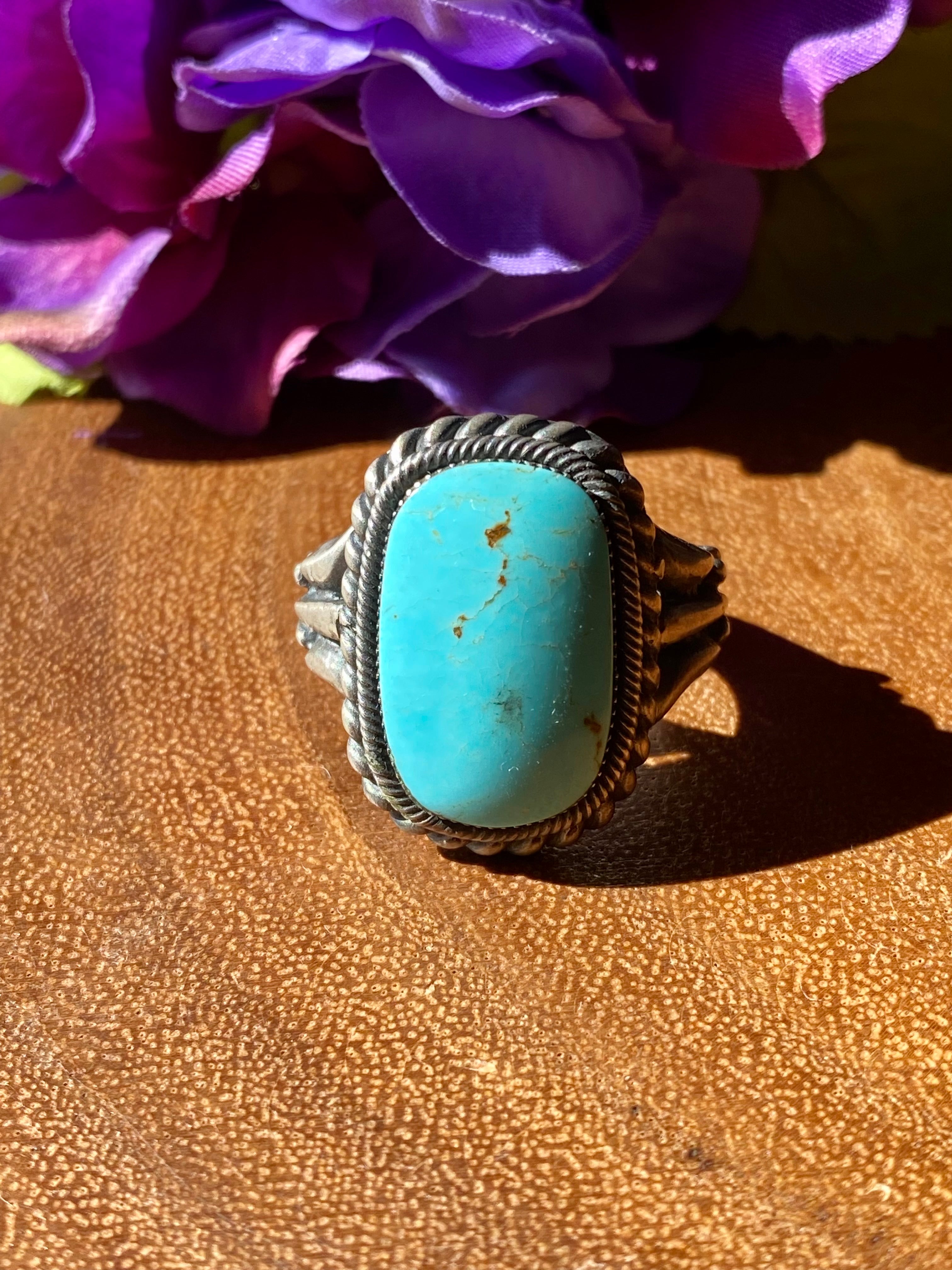 Navajo Made Kingman Turquoise & Sterling Silver Men’s Ring Size 11.25