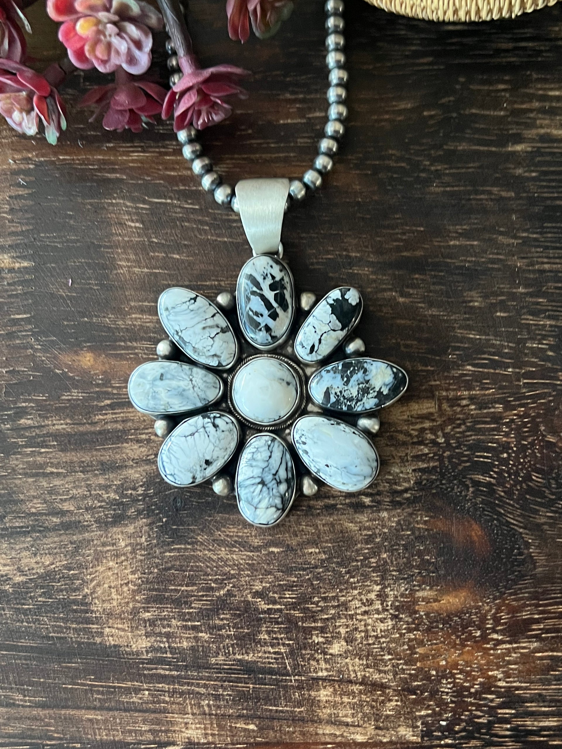 Kathleen Chavez White Buffalo & Sterling Silver Cluster Pendant