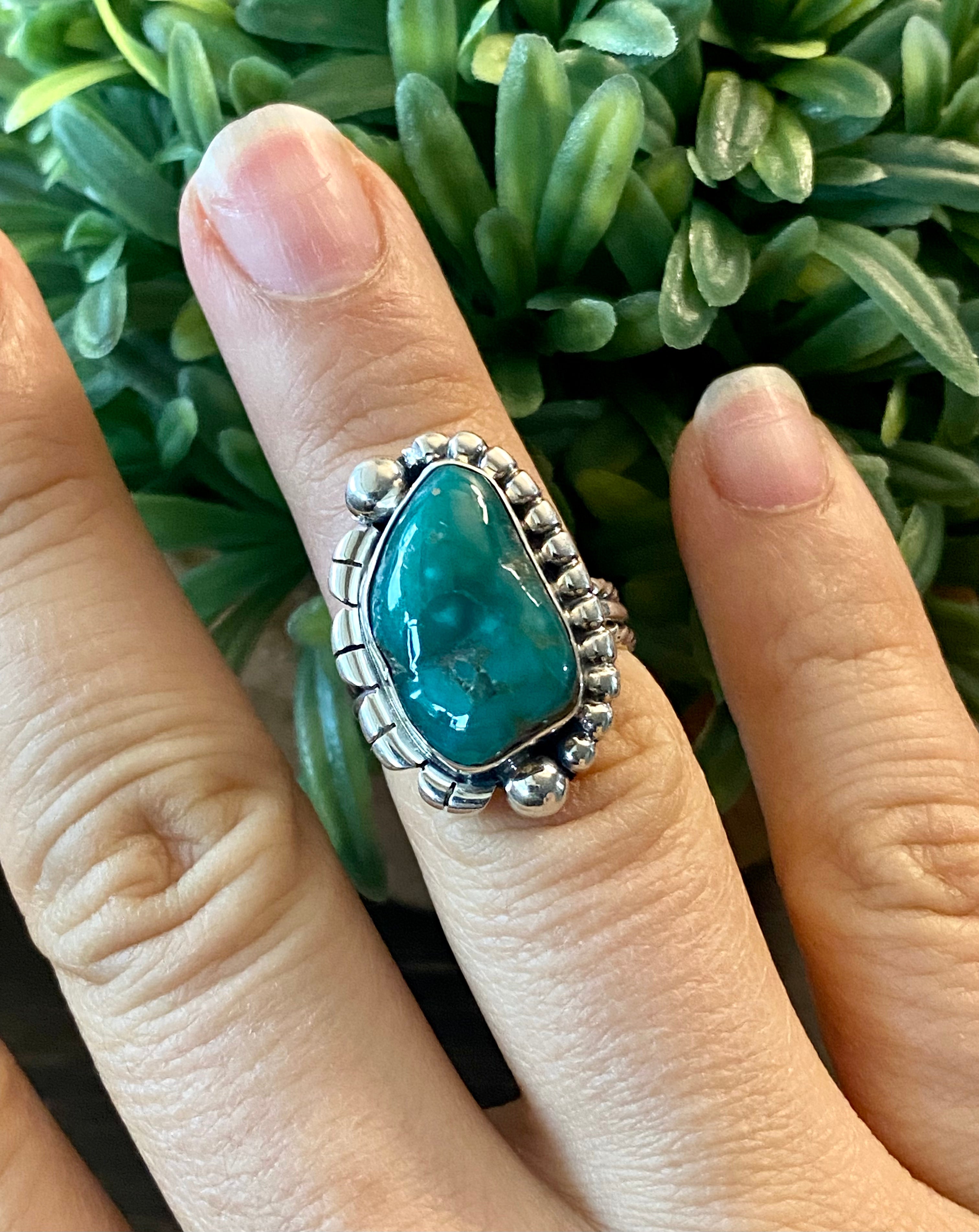 Larry Kay Kingman Turquoise & Sterling Silver Ring Size 5.5