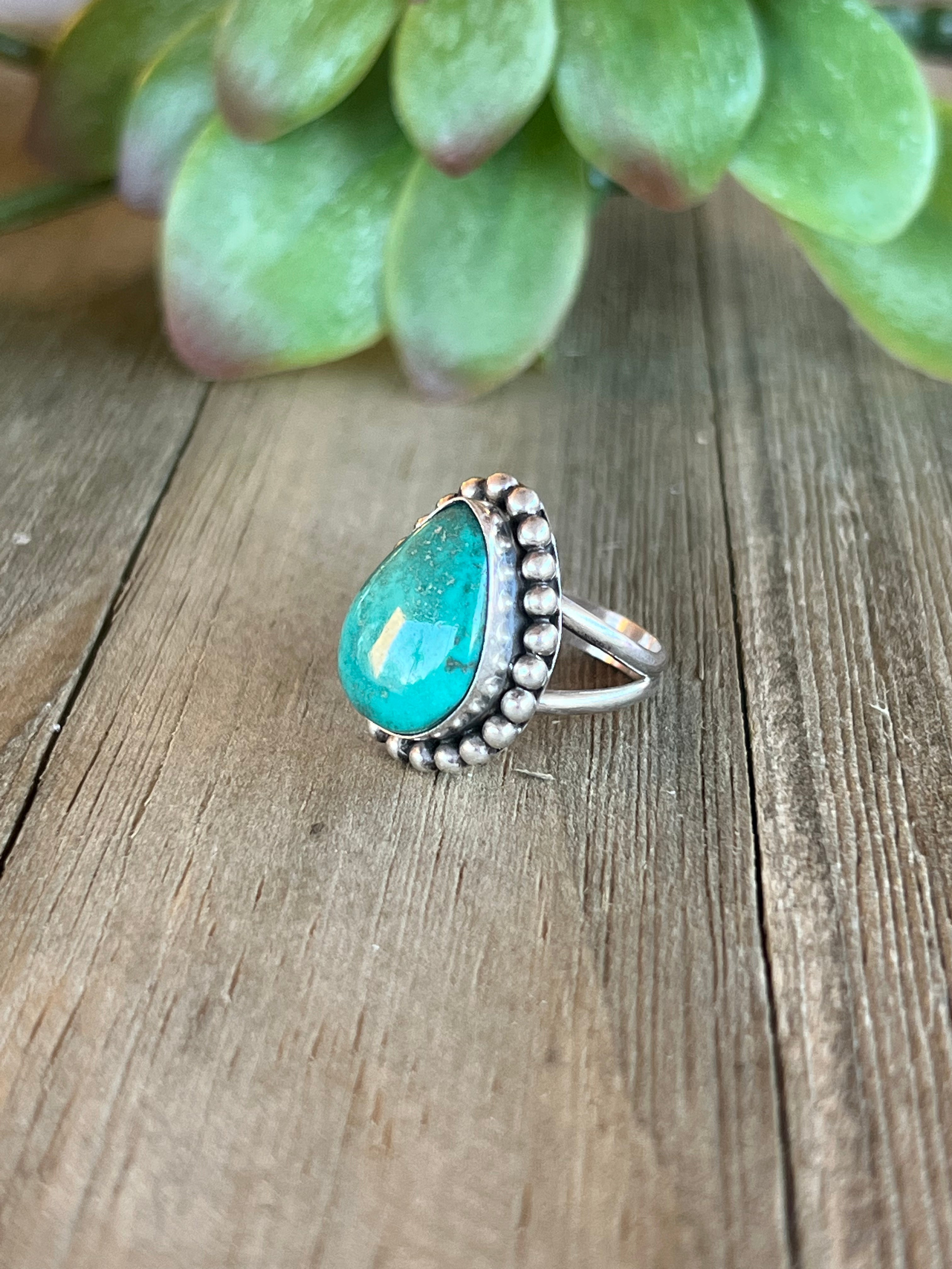 Navajo Made Kingman Turquoise & Sterling Silver Ring Size 5.75