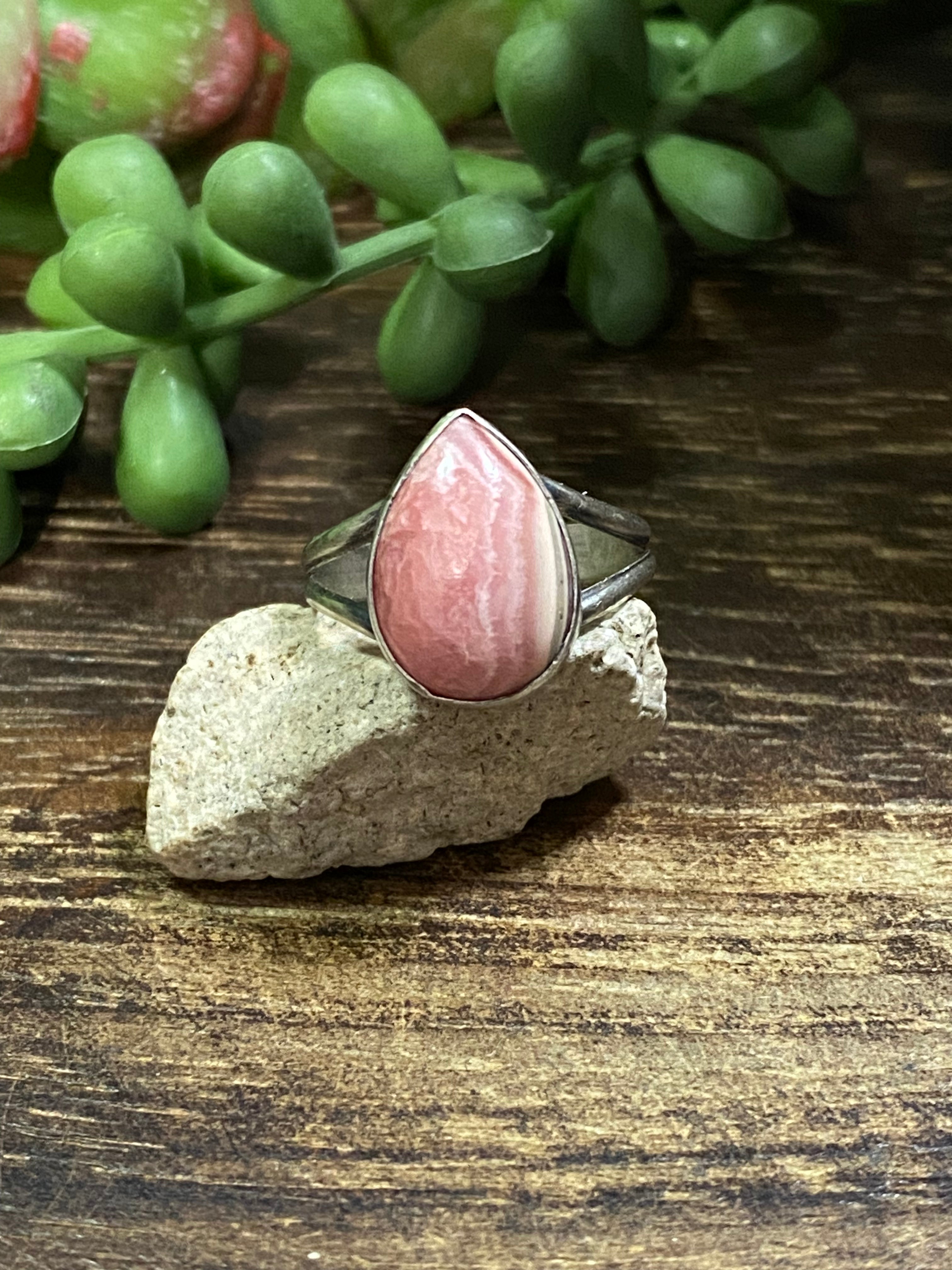 Navajo Made Rhodochrosite & Sterling Silver Ring Size 6.5