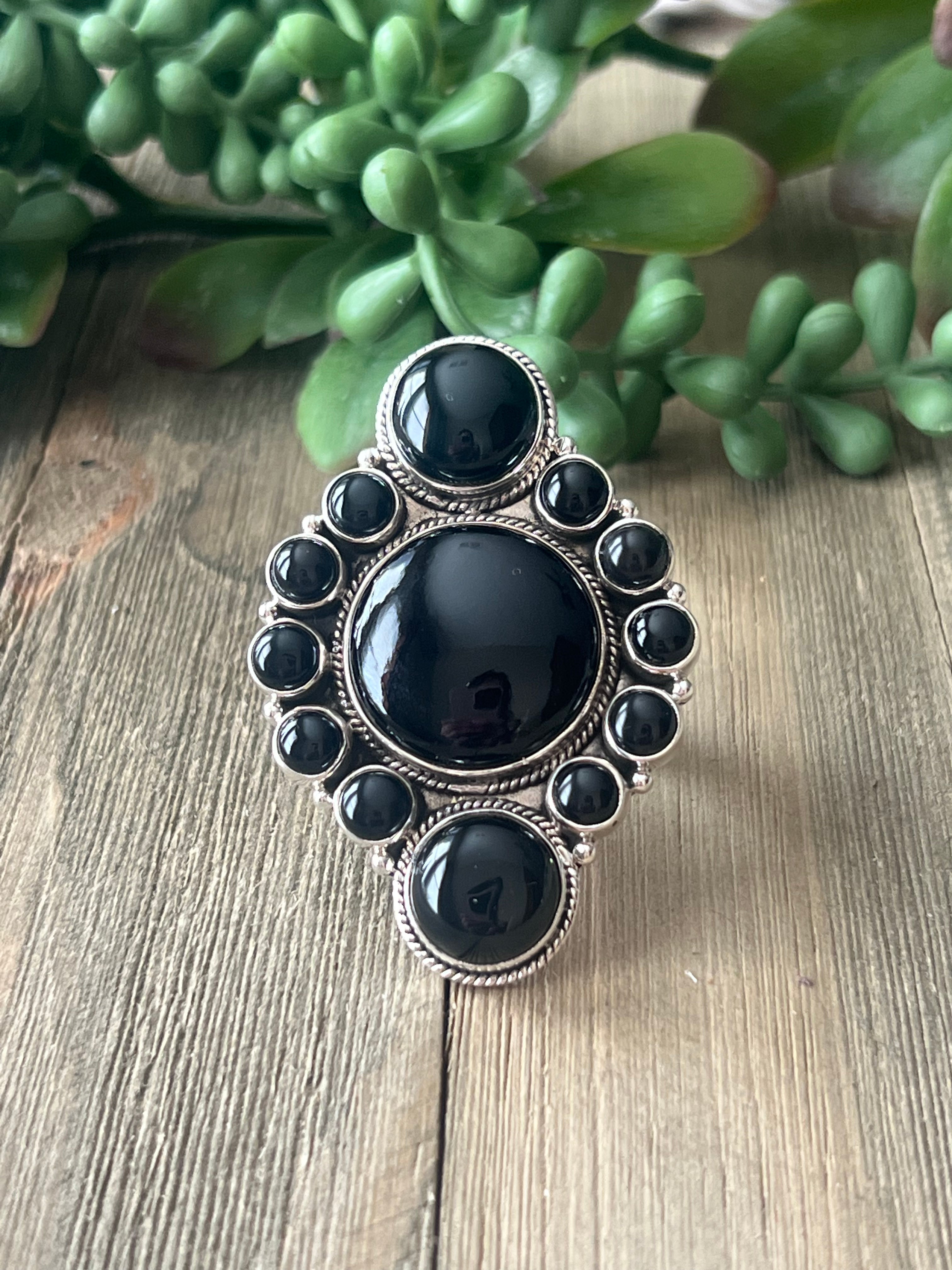 Southwest Made Onyx & Sterling Silver Adjustable Ring