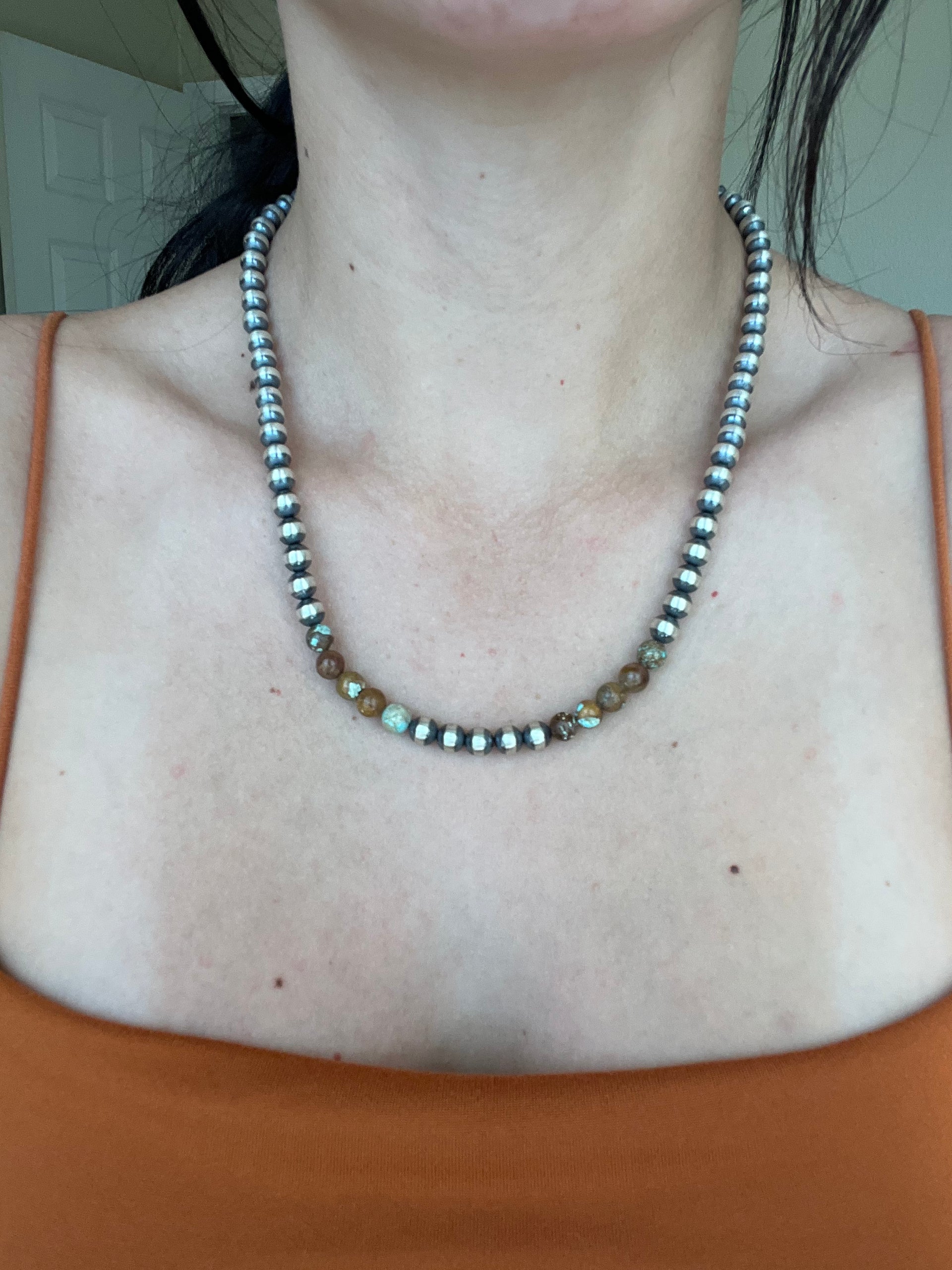 Navajo Strung #8 Turquoise & Sterling Silver 8 MM Pearl Necklaces Stamped Sterling