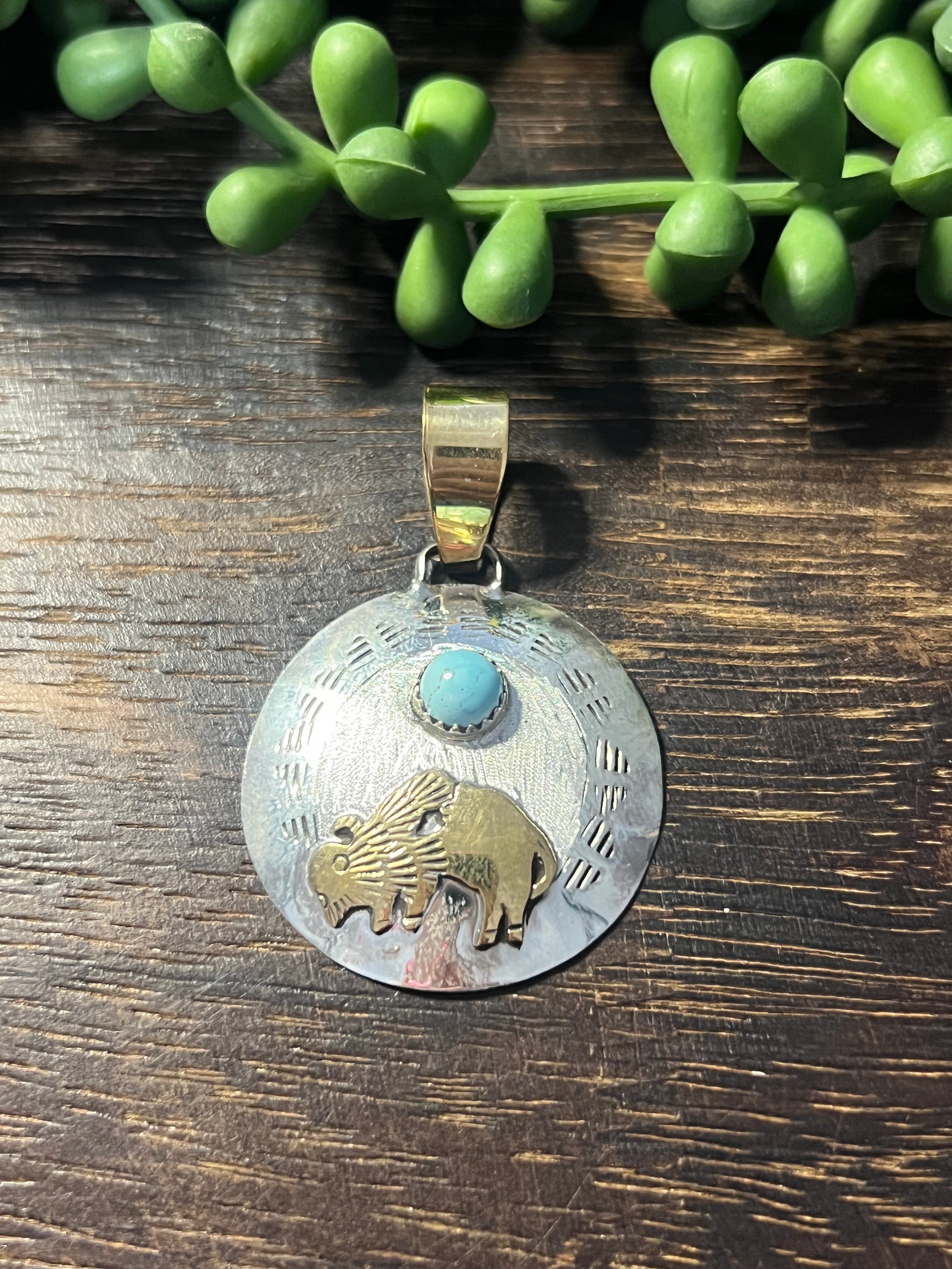 Navajo Made Golden Hill & Sterling Silver Pendant