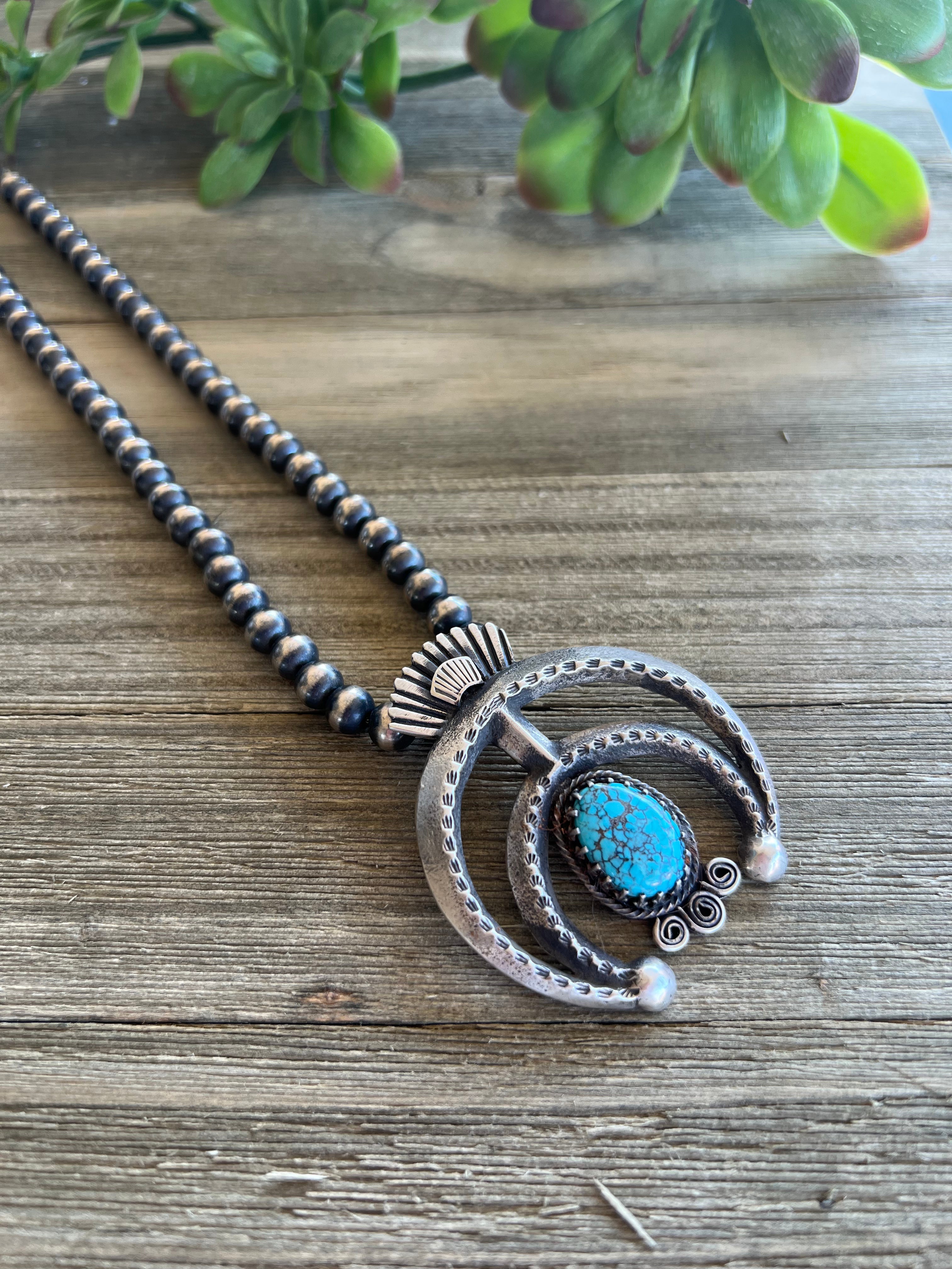 Don Platero Kingman Turquoise & Sterling Silver Naja Necklace