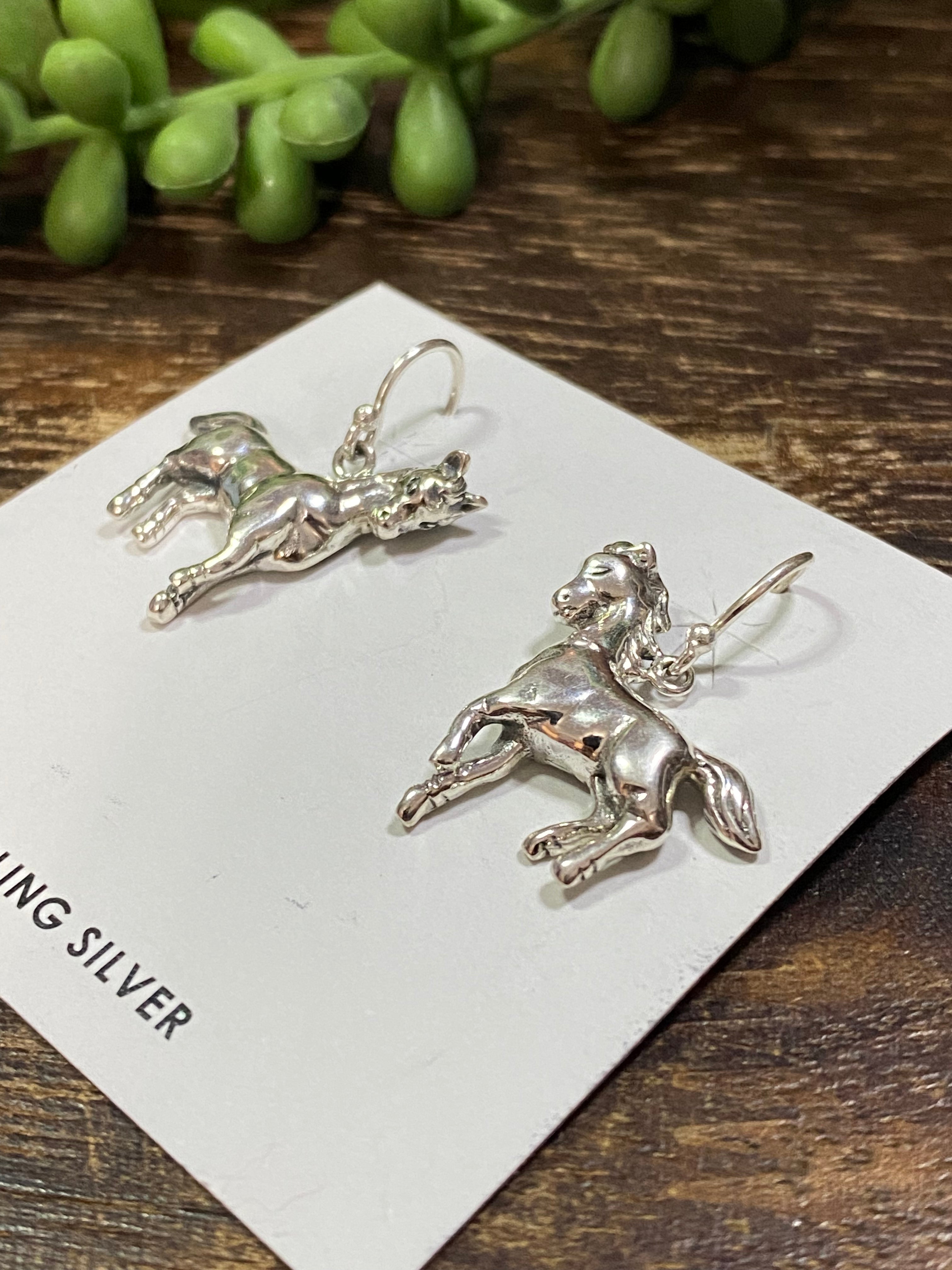 Southwest Handmade Sterling Silver Horse Dangle Earrings