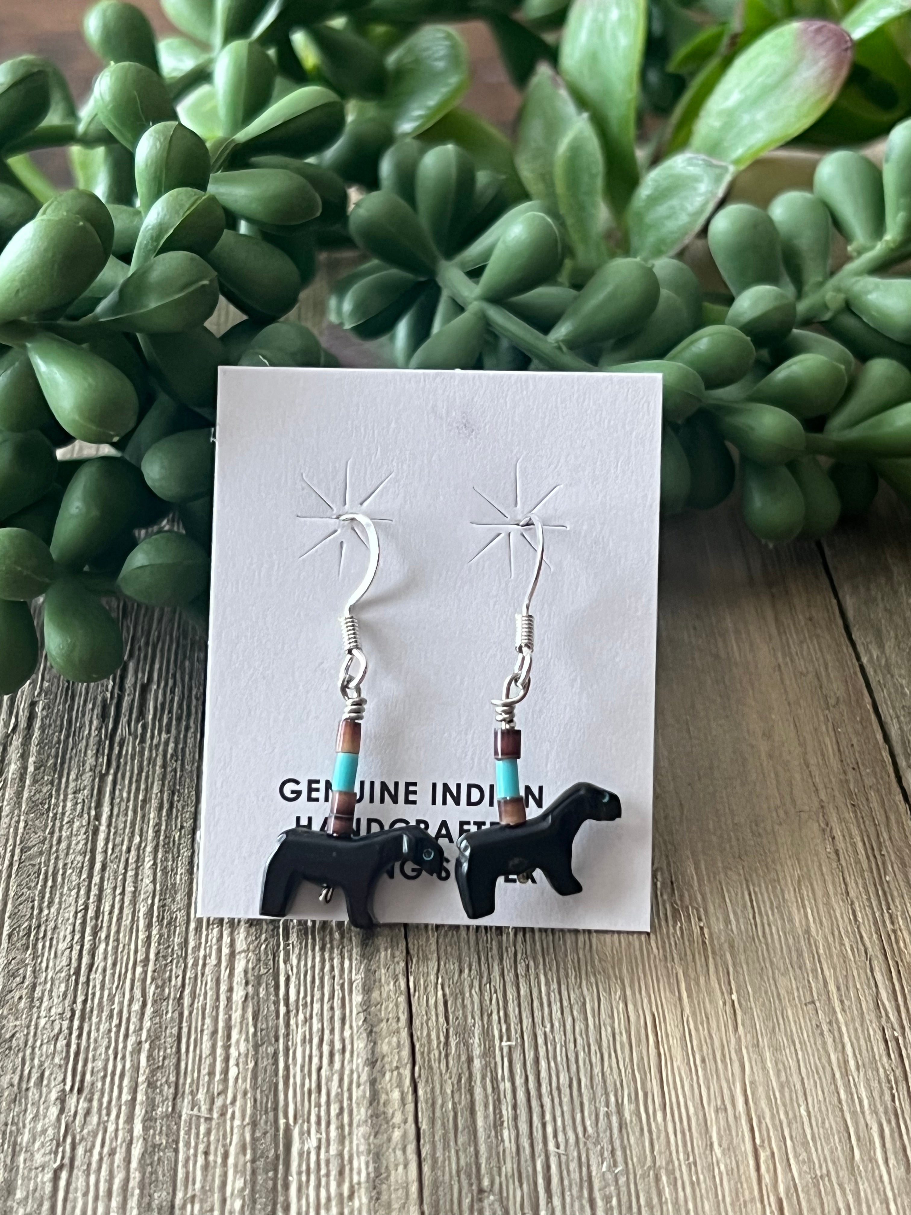 Zuni Made Fetish & Sterling Silver Horse Dangle Earrings