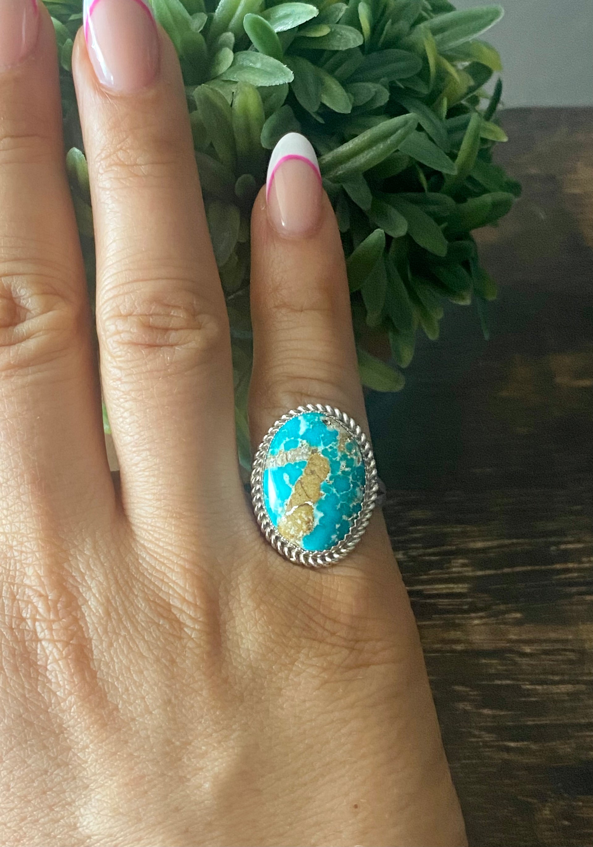 Reda Galvan South Hill Turquoise & Sterling Silver Ring Size 7.75