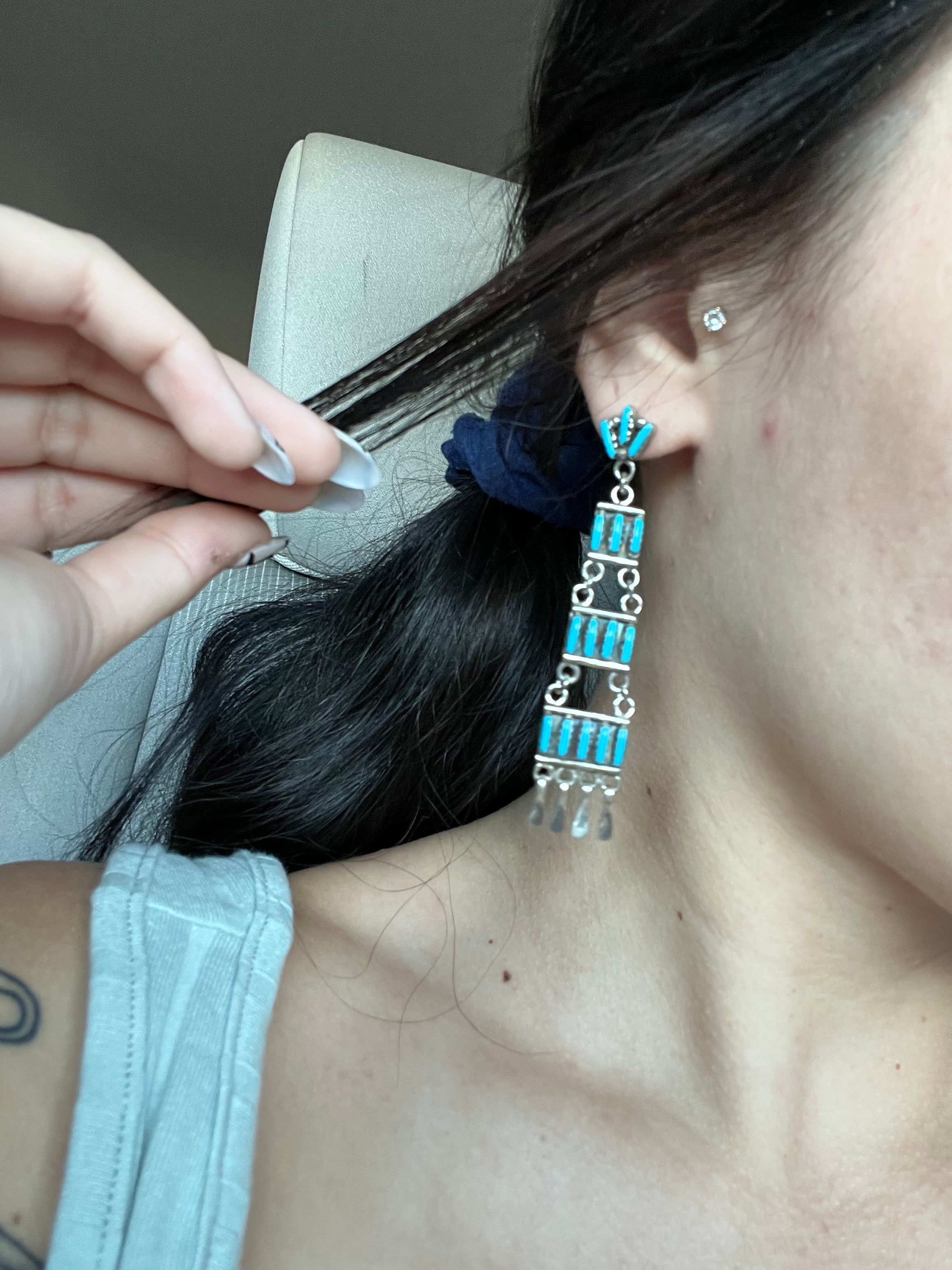 Southwest Made Kingman Turquoise Dangle Earrings