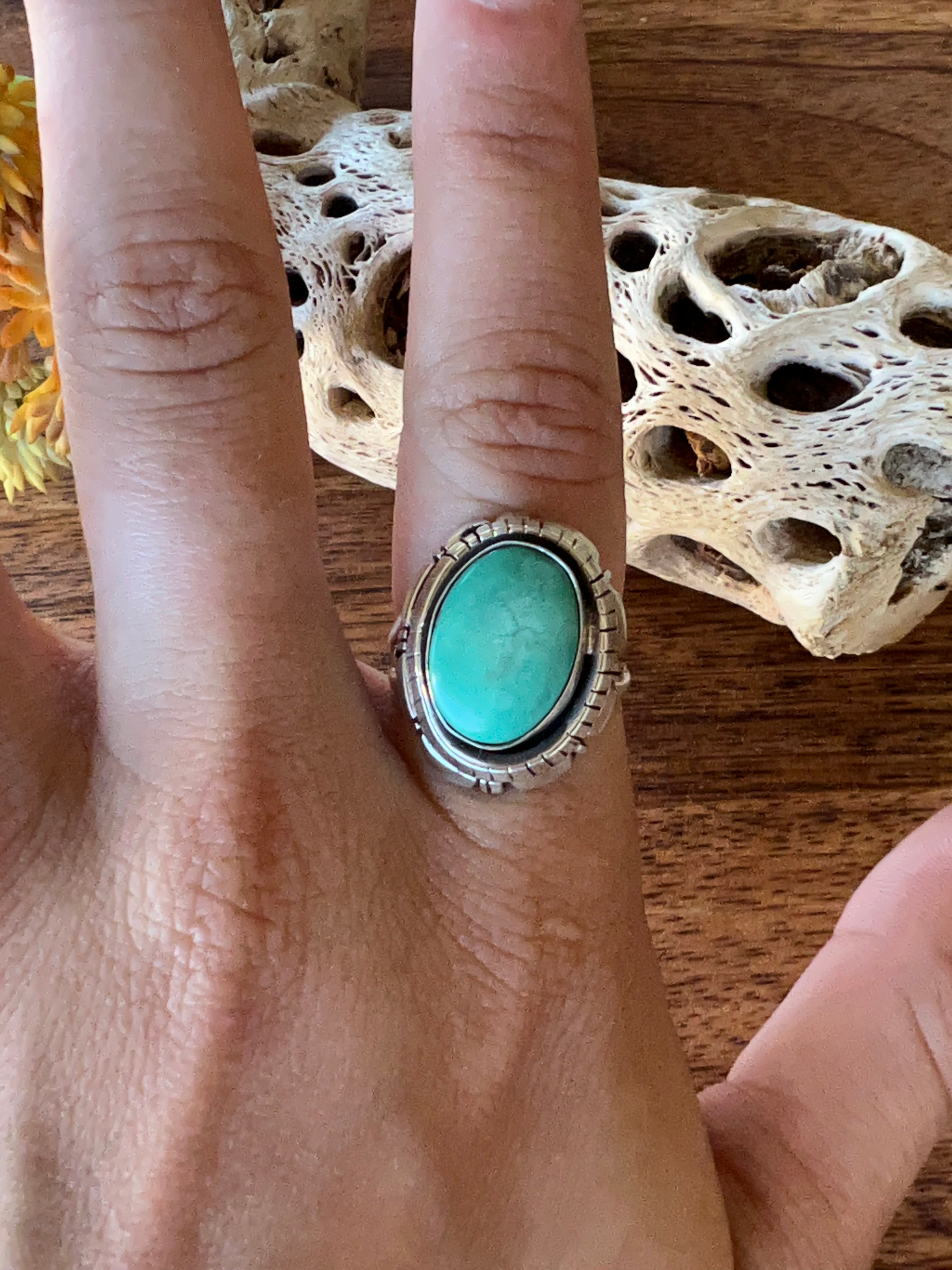 Navajo Made Kingman Turquoise & Sterling Silver Ring Size 6.5