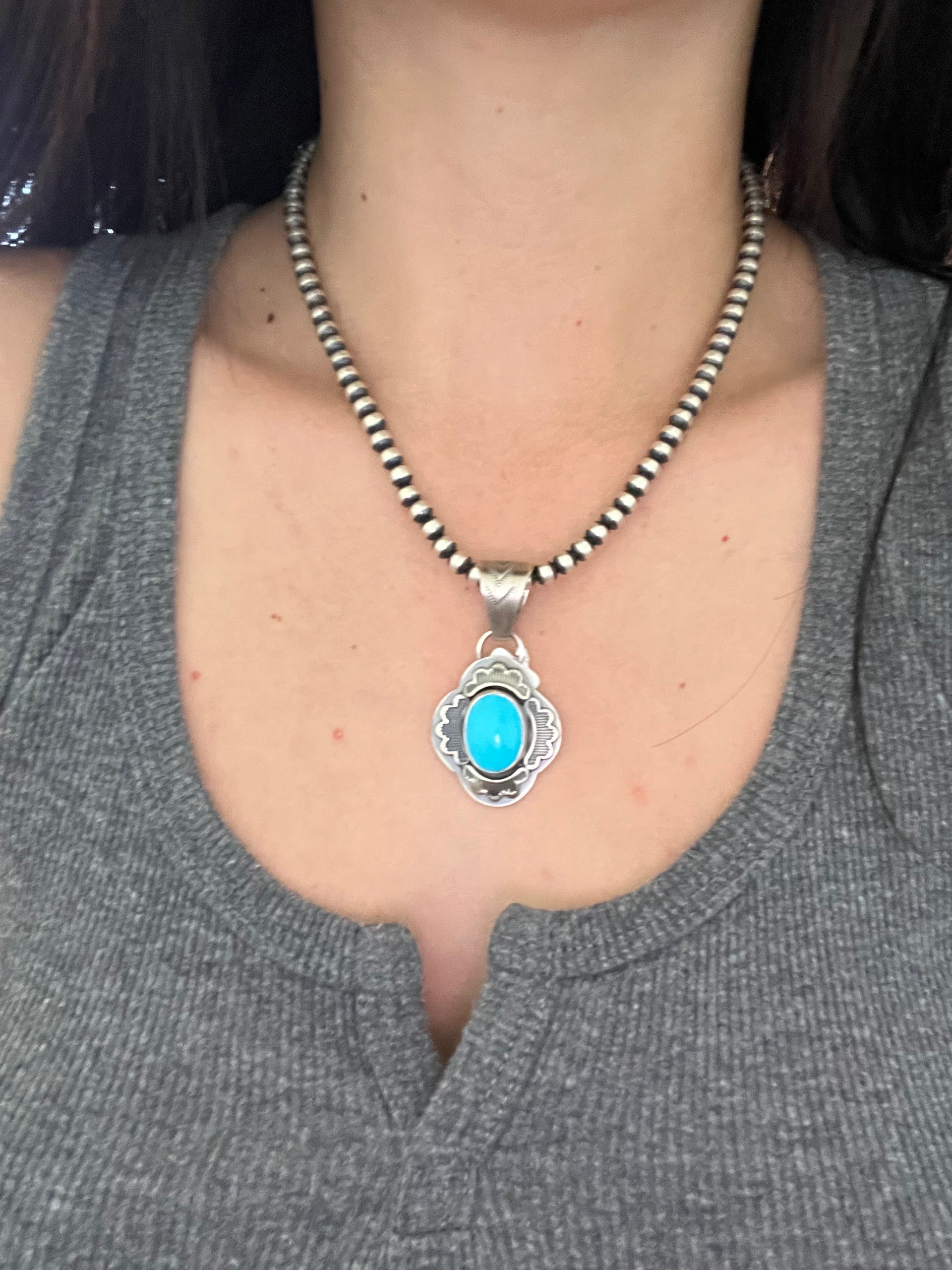 Tony Yazzie Sleeping Beauty Turquoise & Sterling Silver Pendant