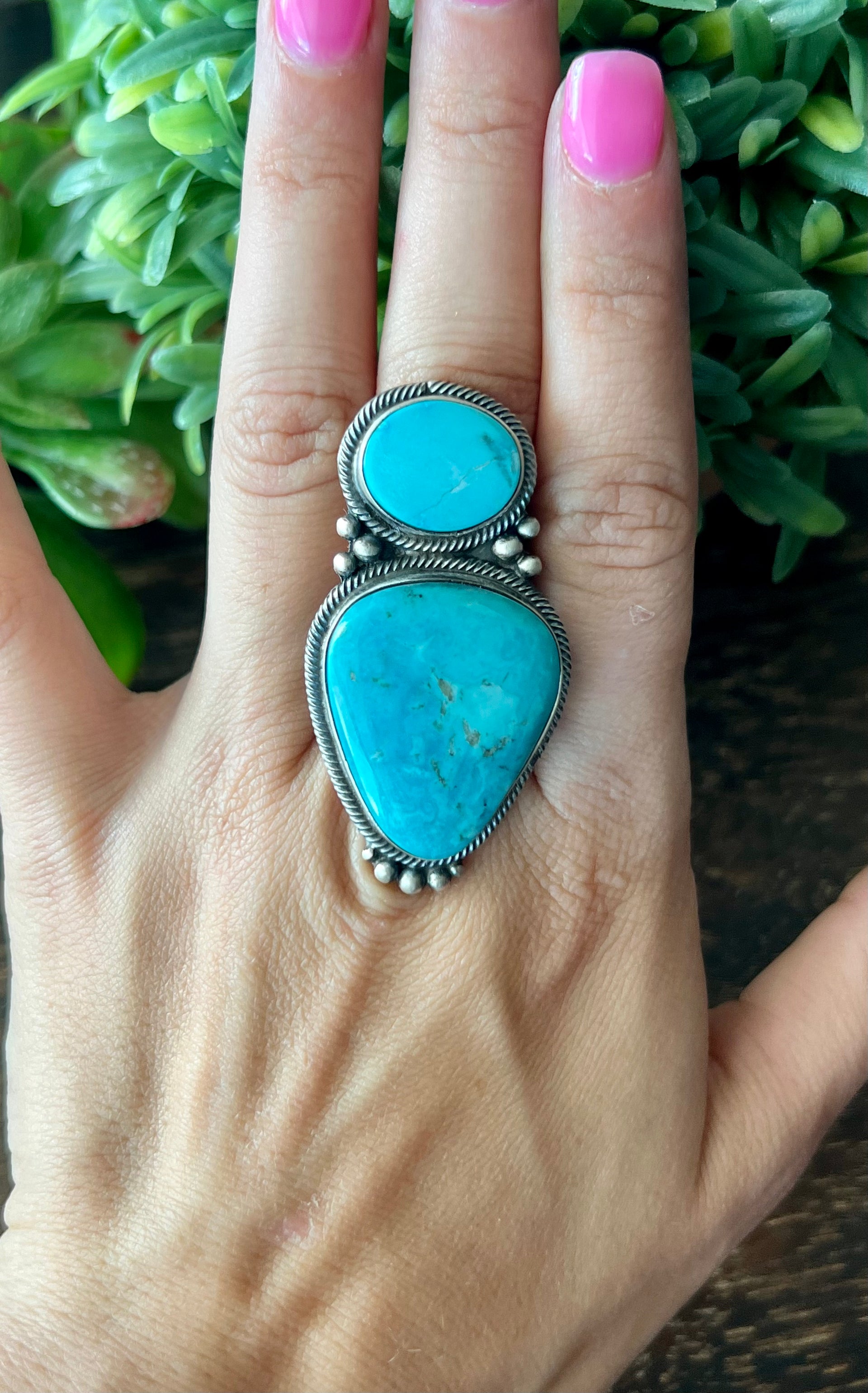 Tim Smith Kingman Turquoise & Sterling Silver Ring Size 8