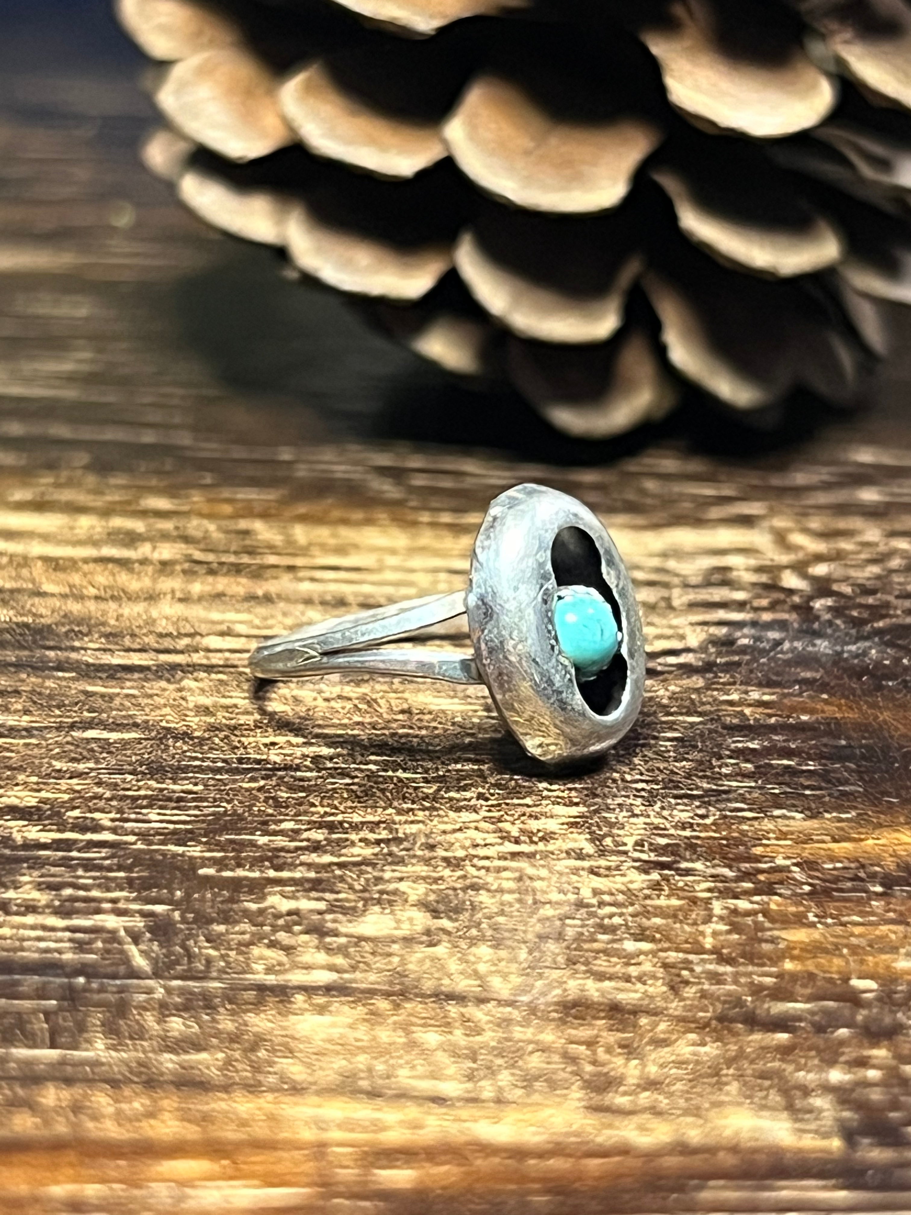 Navajo Made Kingman Turquoise & Sterling Silver Shadow Box Ring