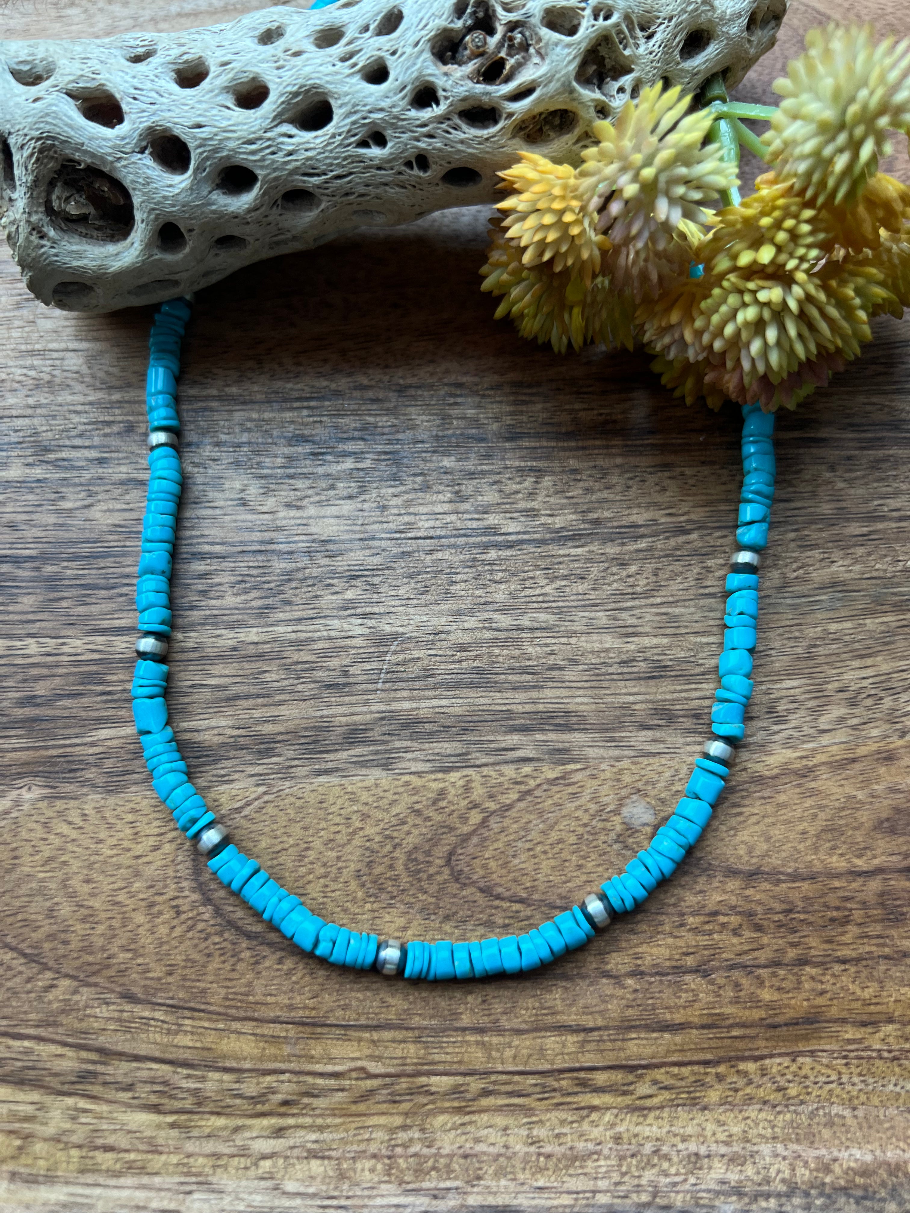 Navajo Strung Kingman Turquoise & Sterling Silver 6MM Pearl Necklace