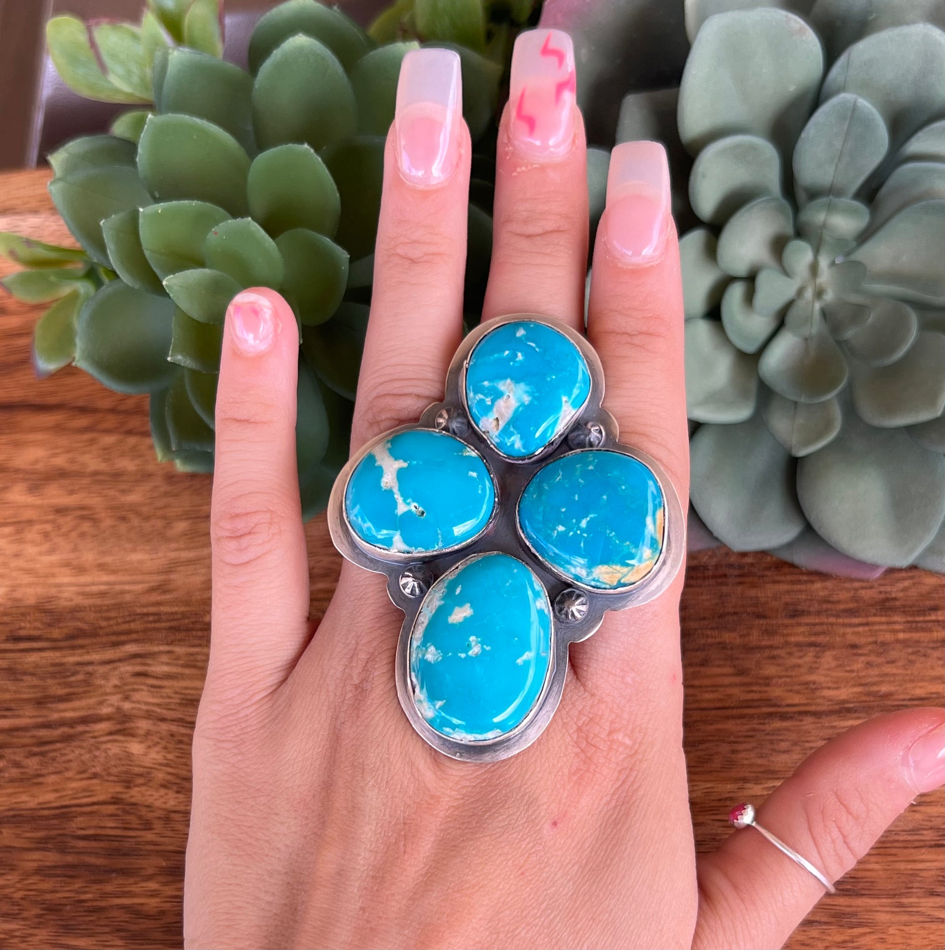 Sandra Nez Kingman Turquoise & Sterling Silver Adjustable Ring