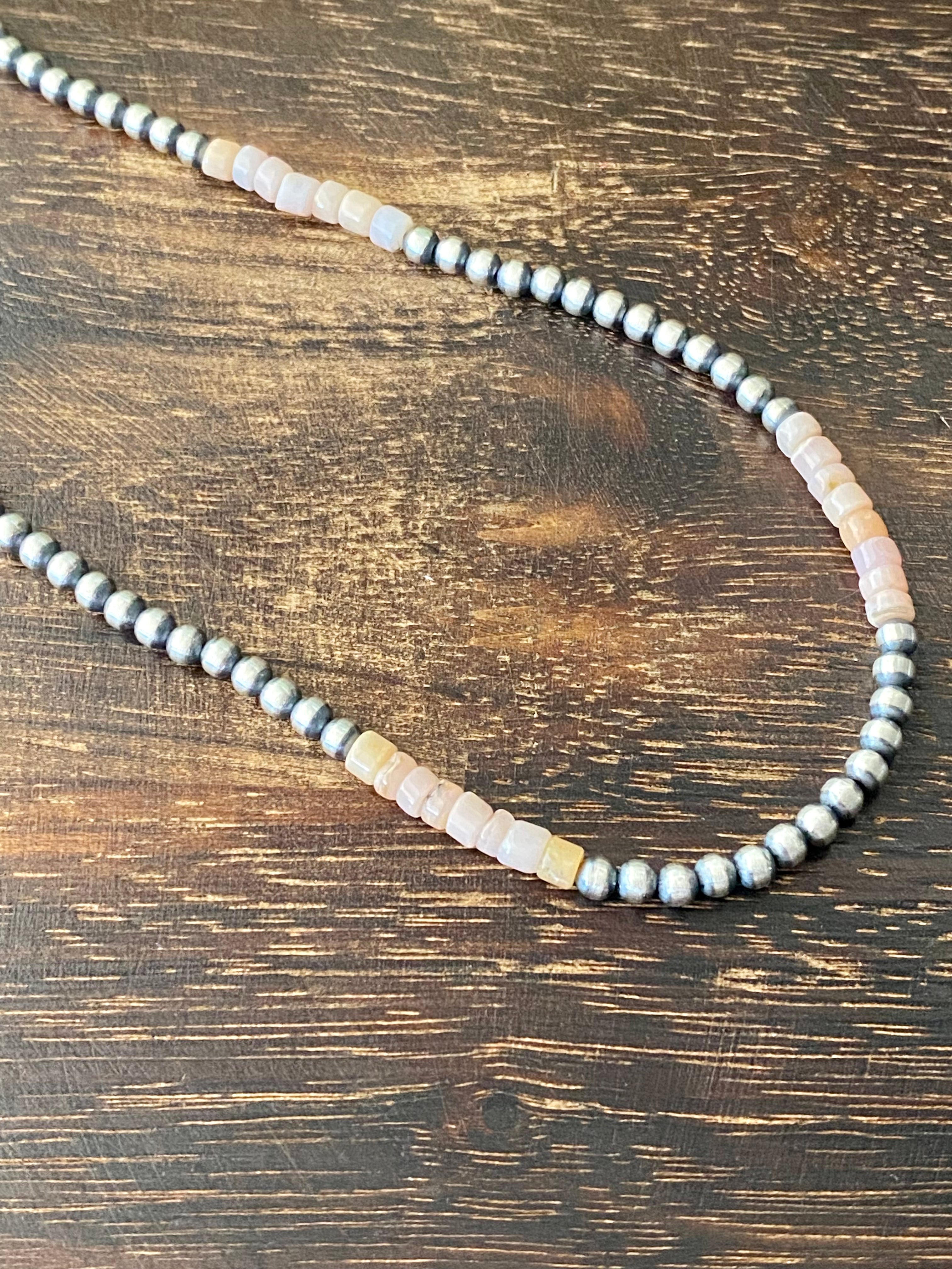 Navajo Made Pink Opal & Sterling Silver 4 MM 20 Inch Pearl Necklace