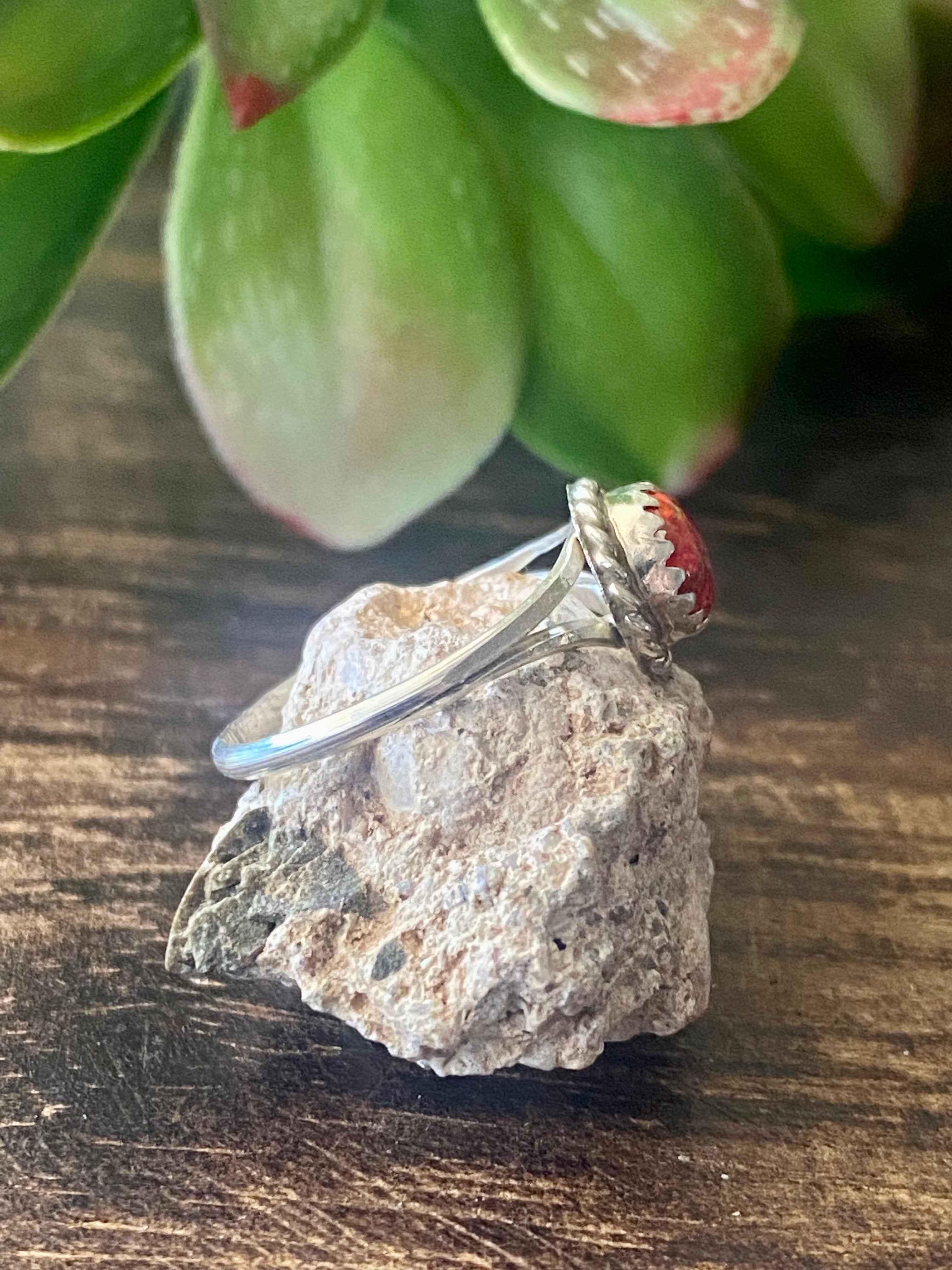 Navajo Made Red Opal & Sterling Silver Ring