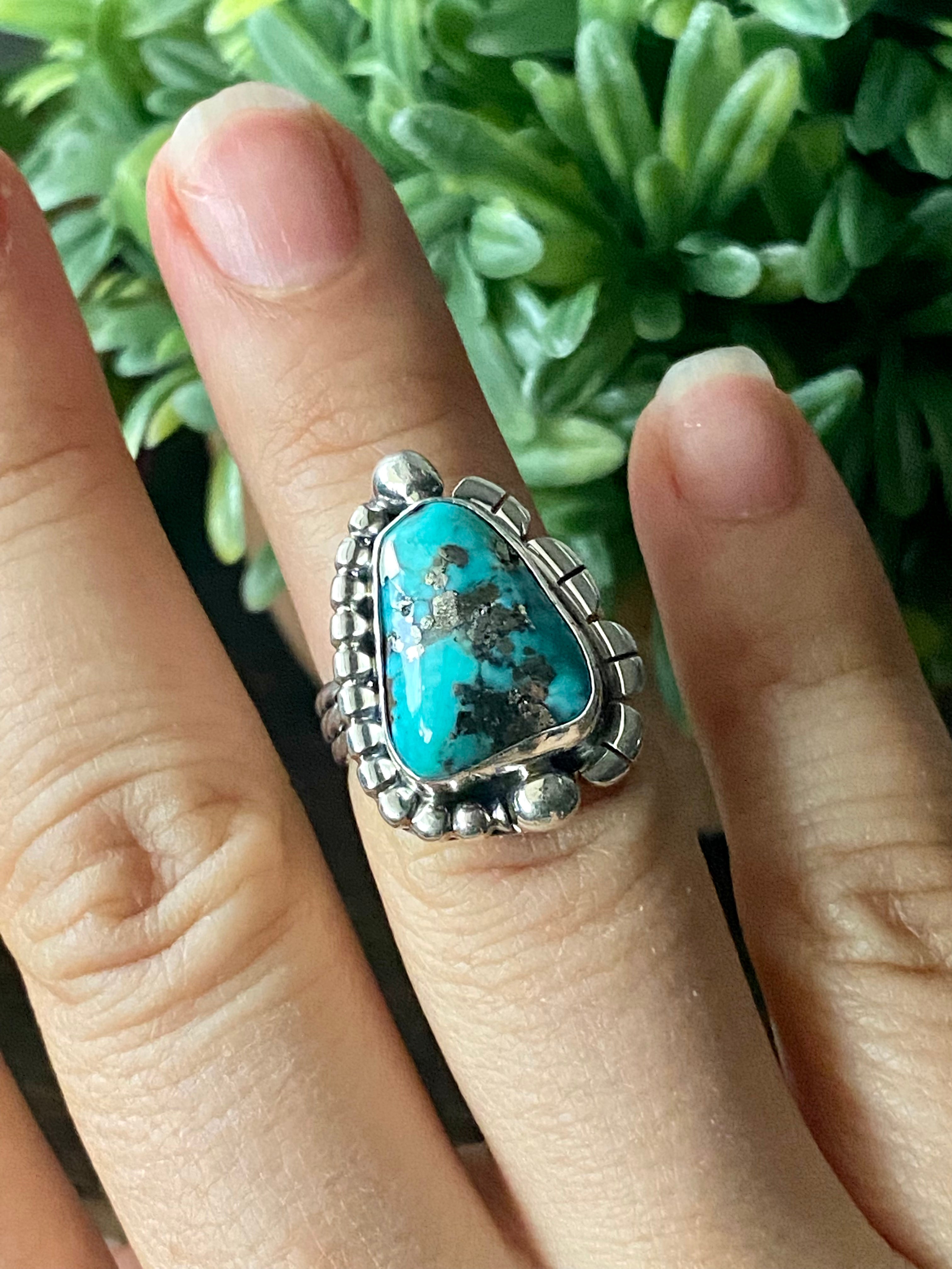 Larry Kay Kingman Turquoise & Sterling Silver Ring Size 5.25