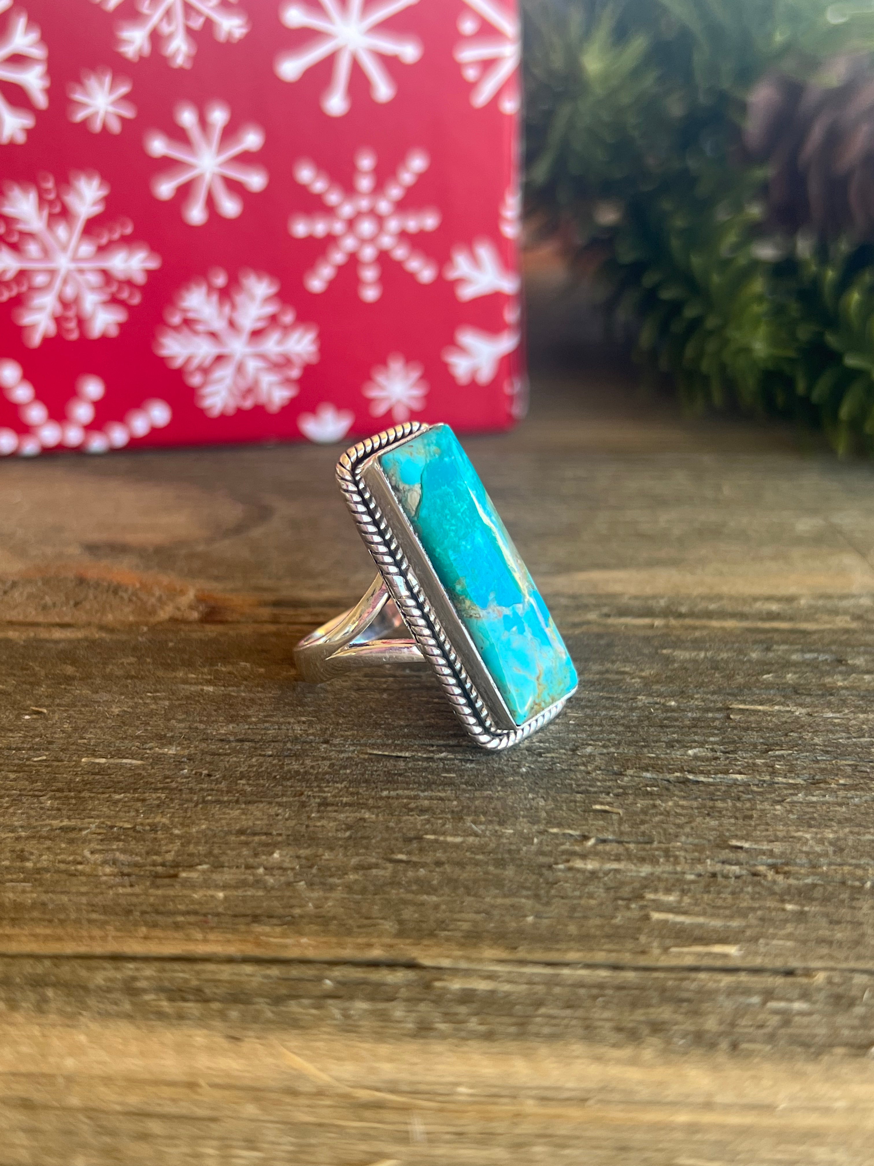 Southwest Made Mohave Kingman Turquoise & Sterling Silver Ring Size 5.75
