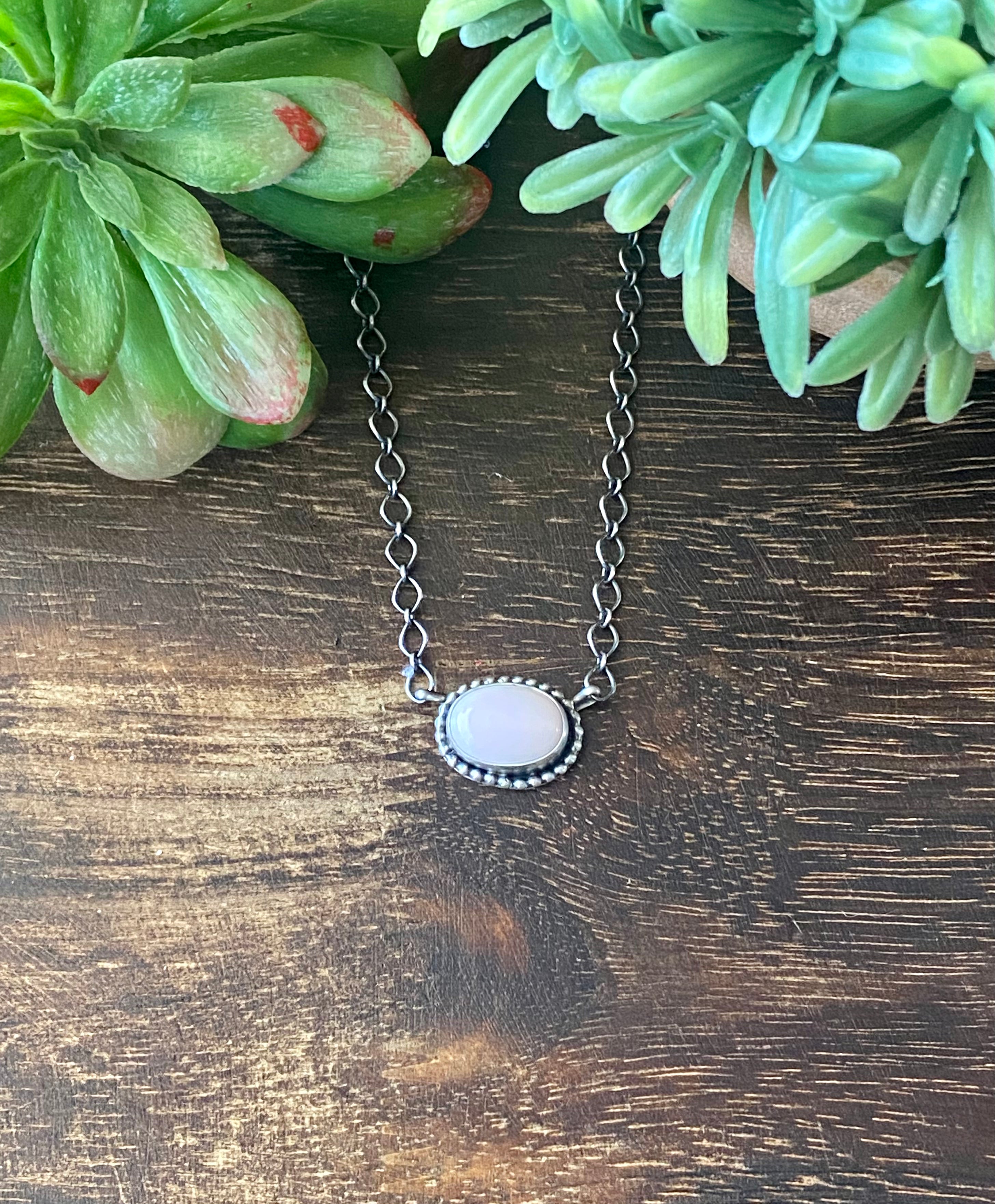 Navajo Made Pink Conch & Sterling Silver Necklace