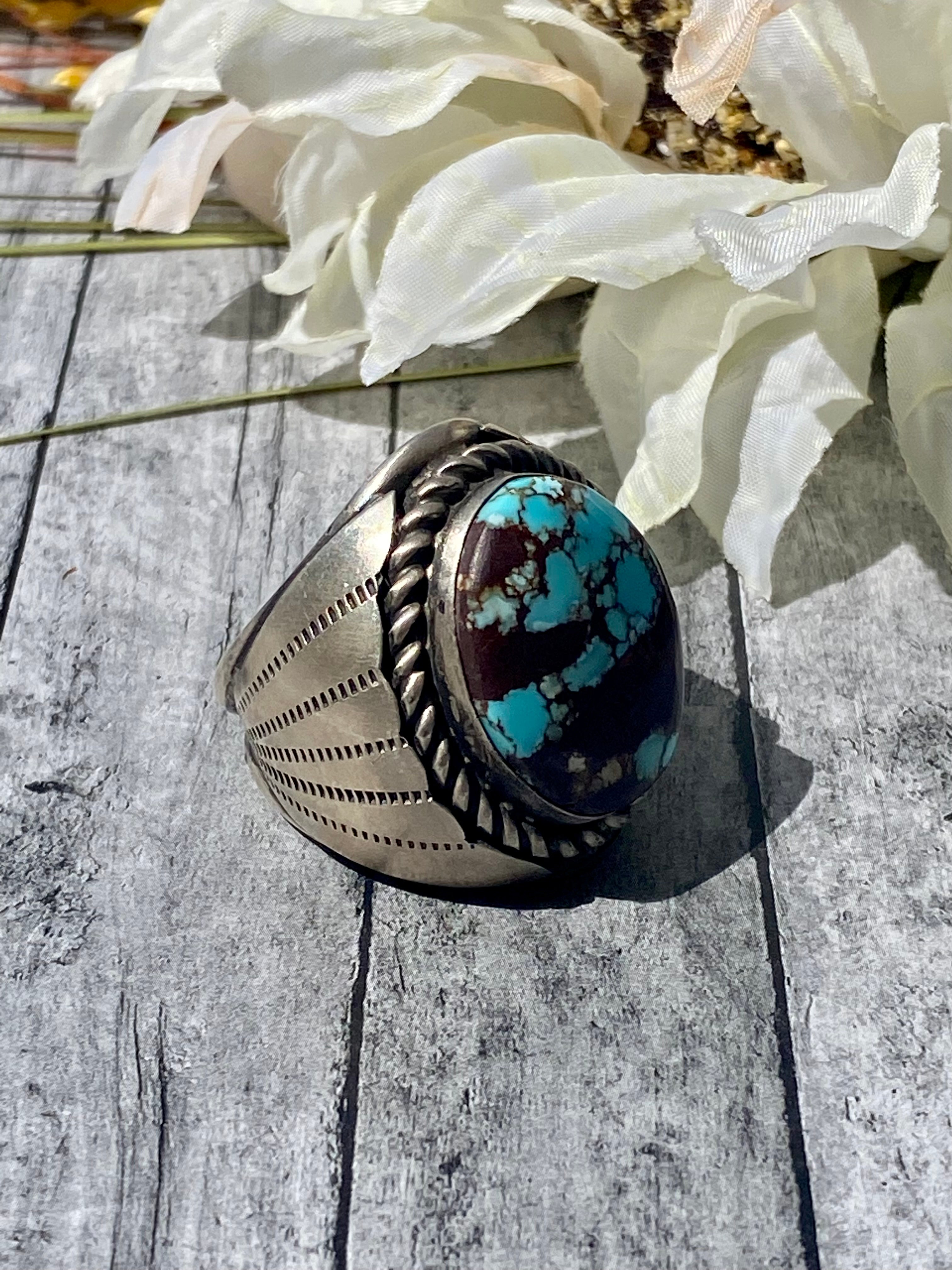 Tony Yazzie Golden Hill’s Turquoise & Sterling Silver Men’s Ring Size 12.75