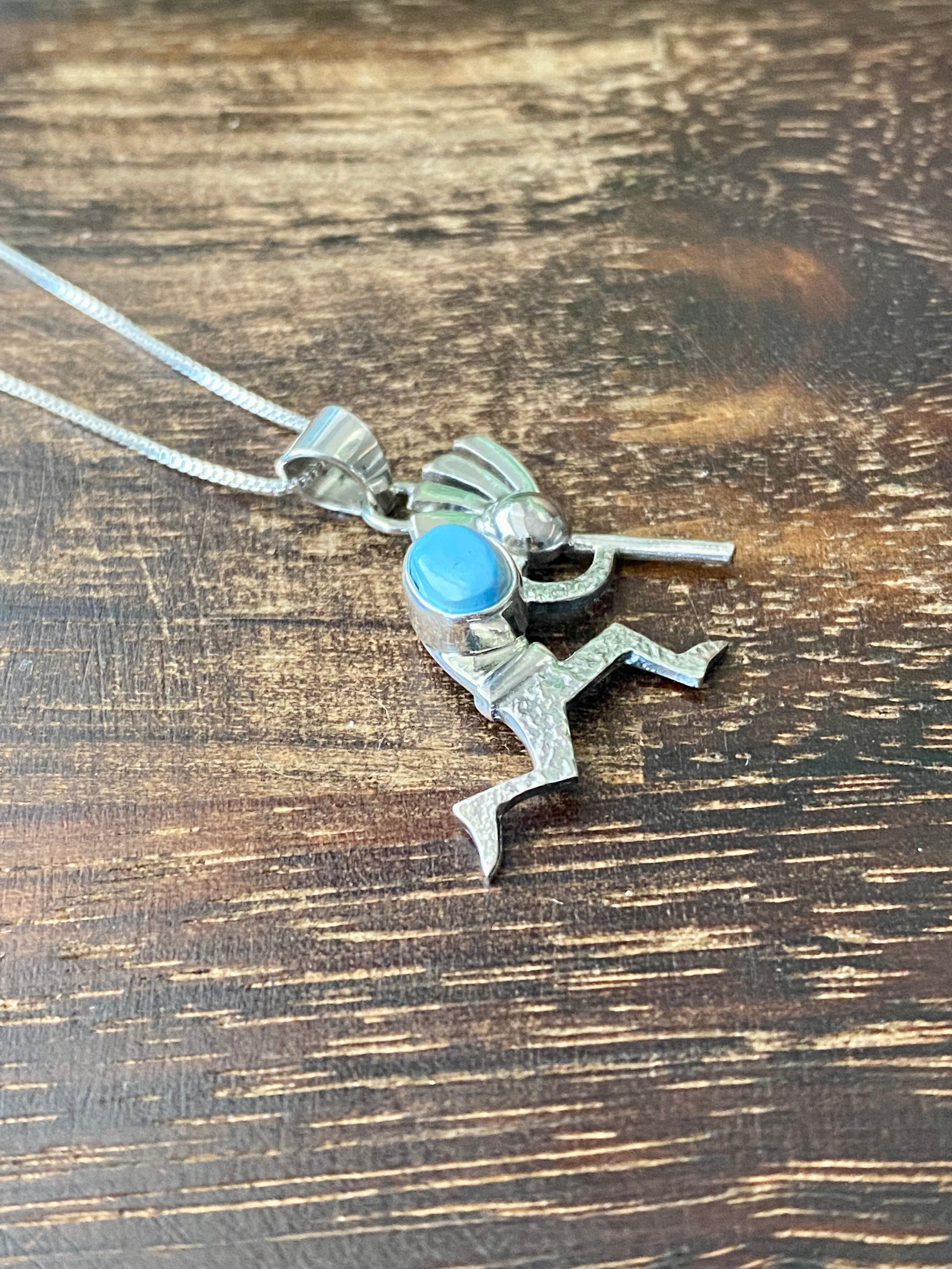 Navajo Made Golden Hill’s Turquoise & Sterling Silver Kokopelli Necklace