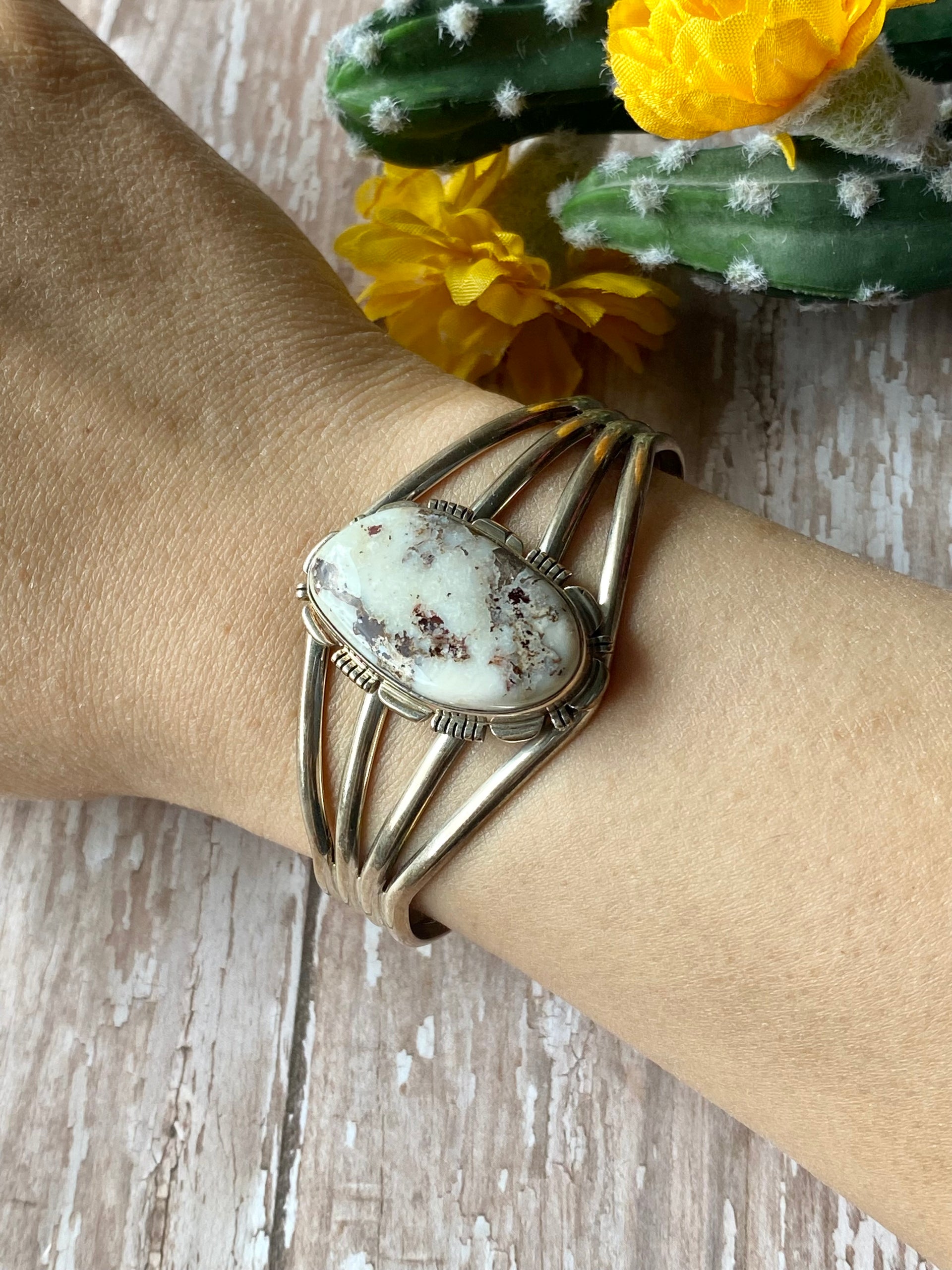 Larry Moses Yazzie Dry Creek & Sterling Silver Cuff Bracelet