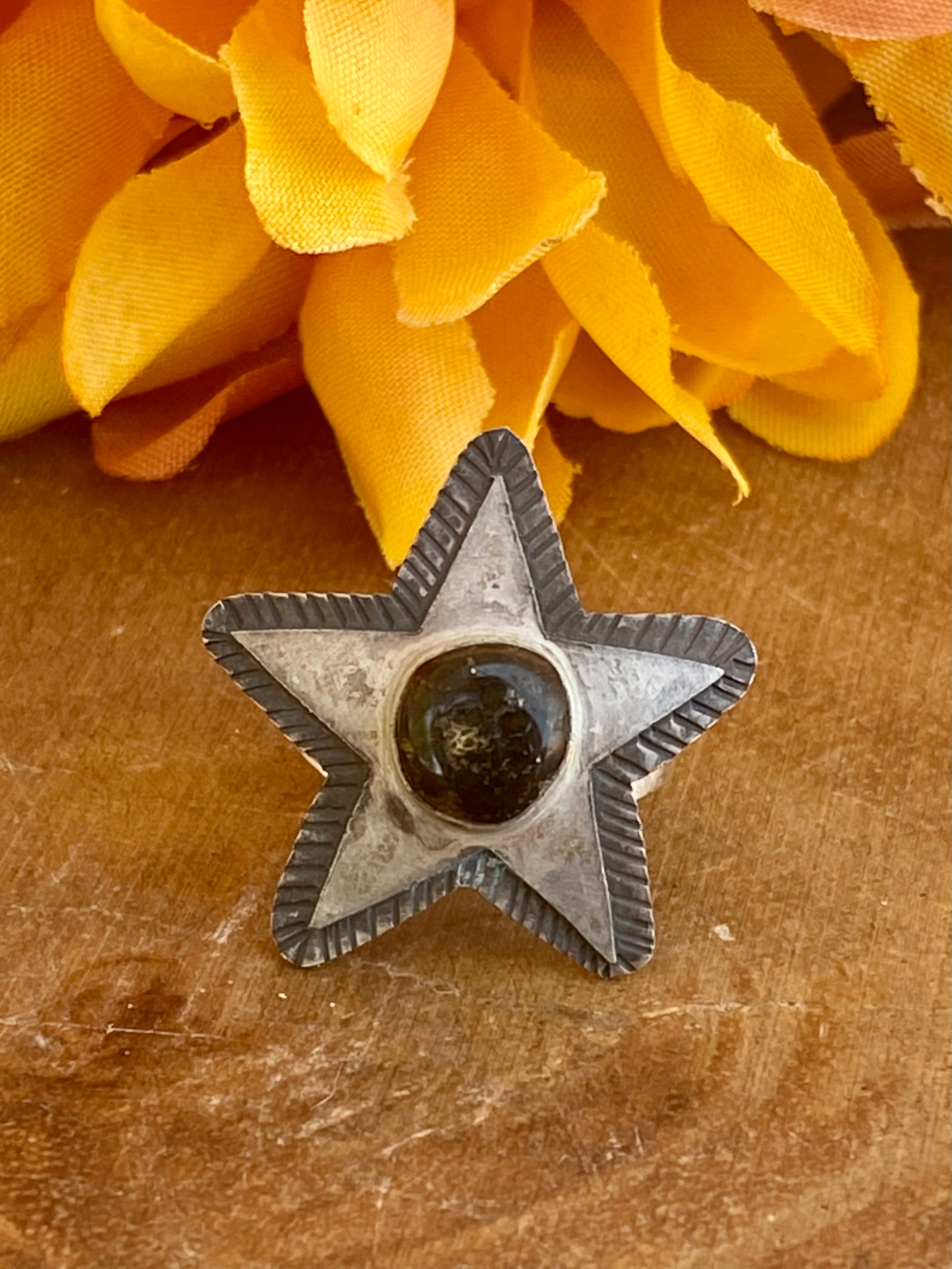 Scott Skeets Tibetan Turquoise & Sterling Silver Star Ring Size 6.75