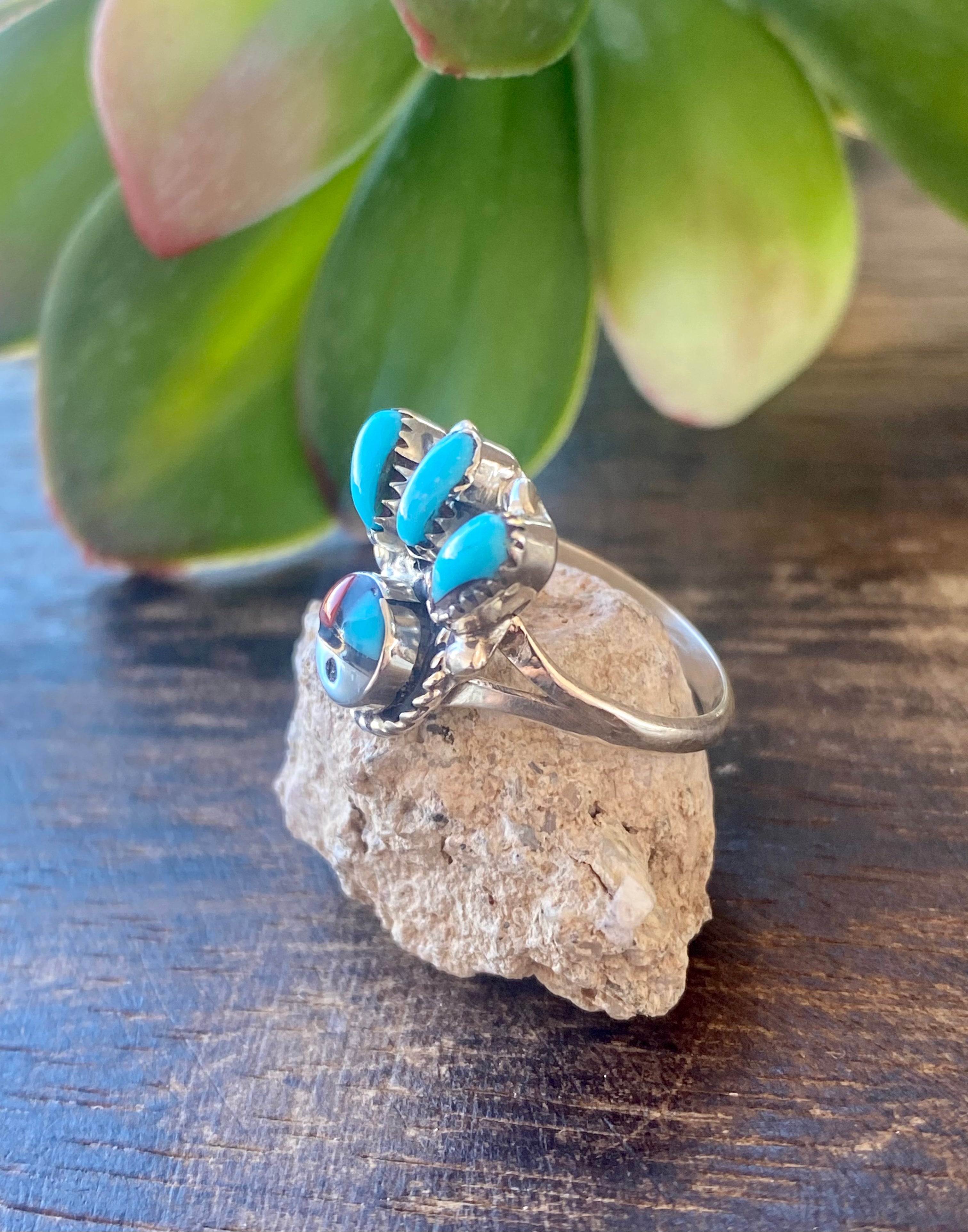 Zuni Made Multi Stone & Sterling Silver Sunface Ring