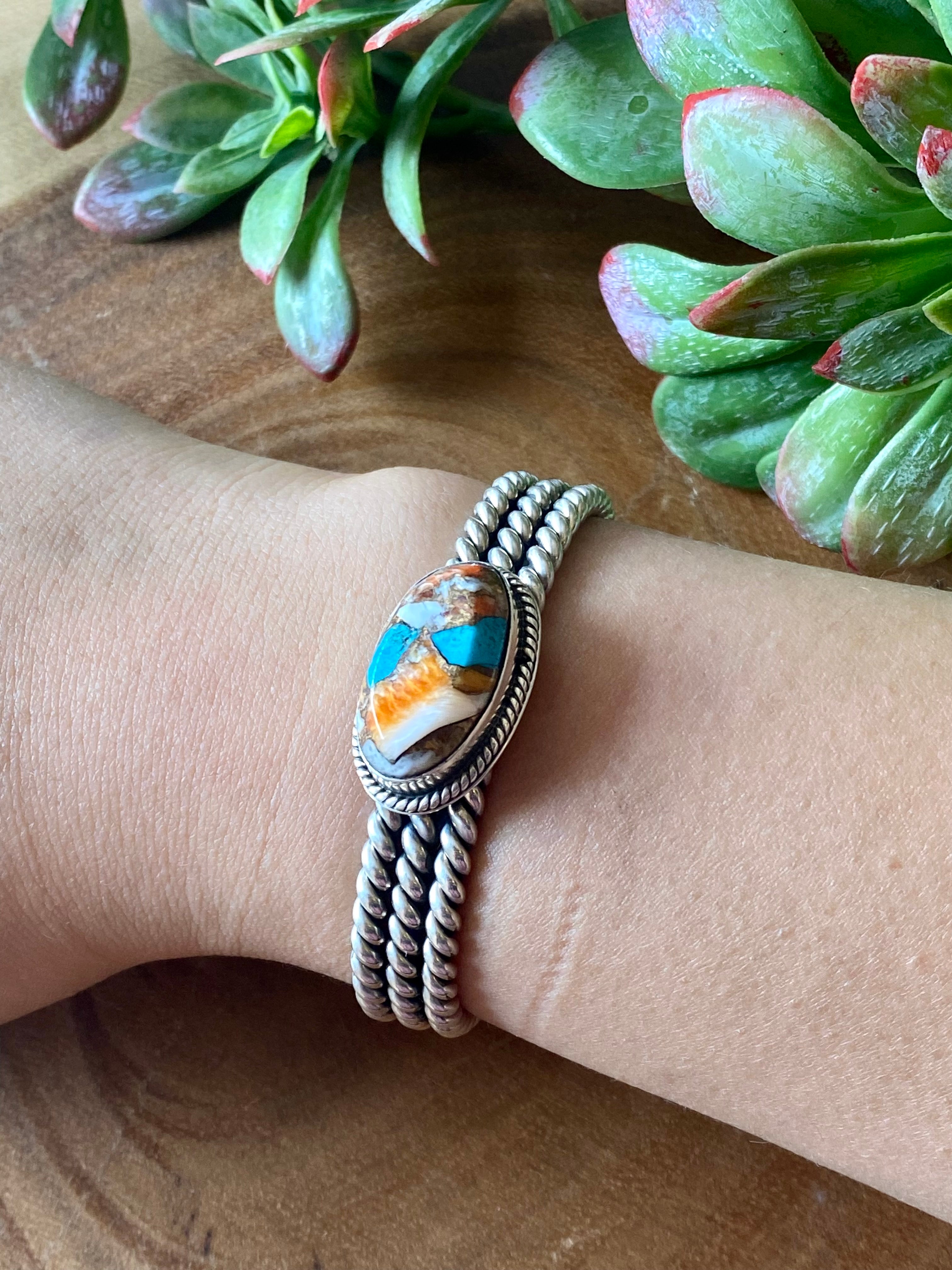 Navajo Made Mohave Turquoise & Sterling Silver Cuff Bracelet